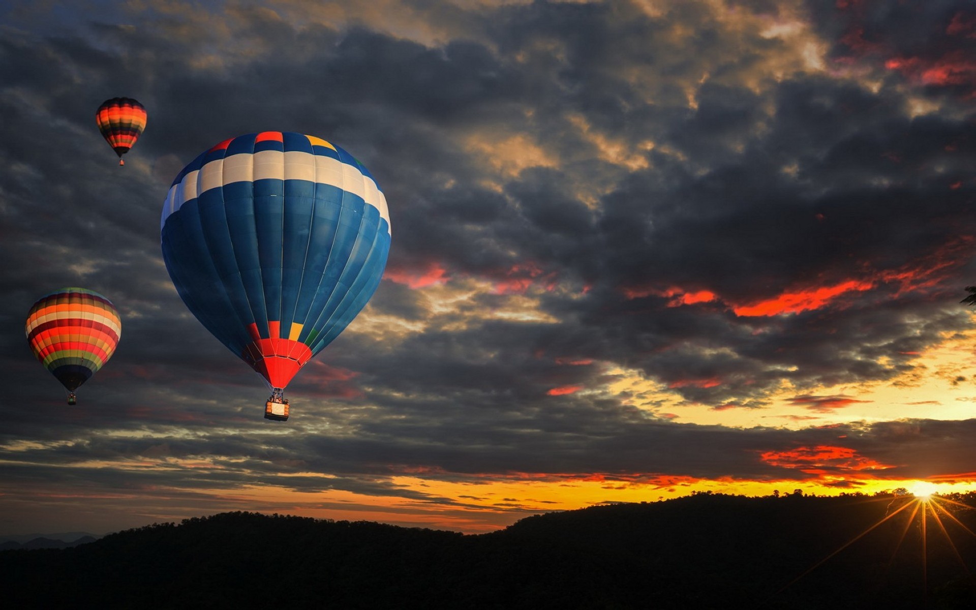 Mongolfiere, Tramonto, Nuvole, Cielo, sfondo desktop PC