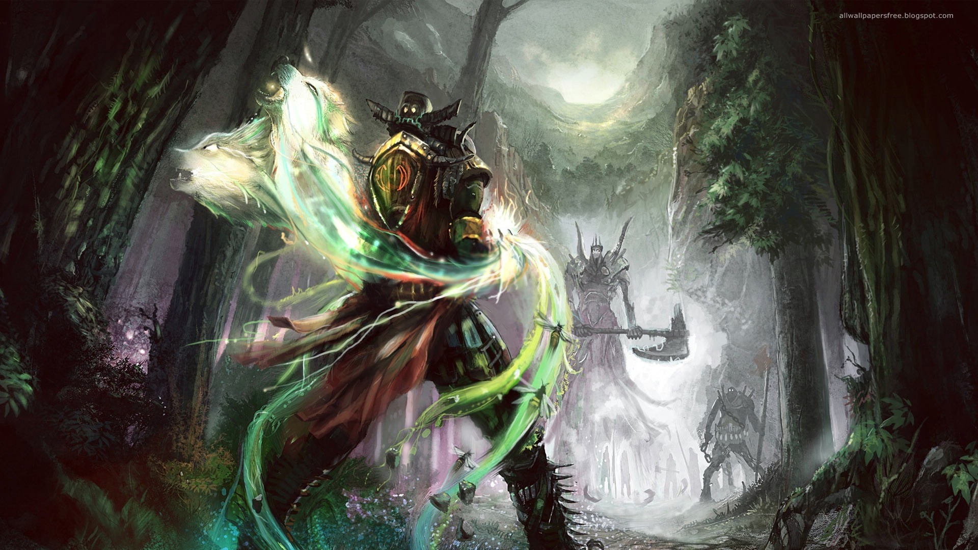 Guerriero, Magia verde, Foresta, Fantasy, Full HD, wallpaper per portatile