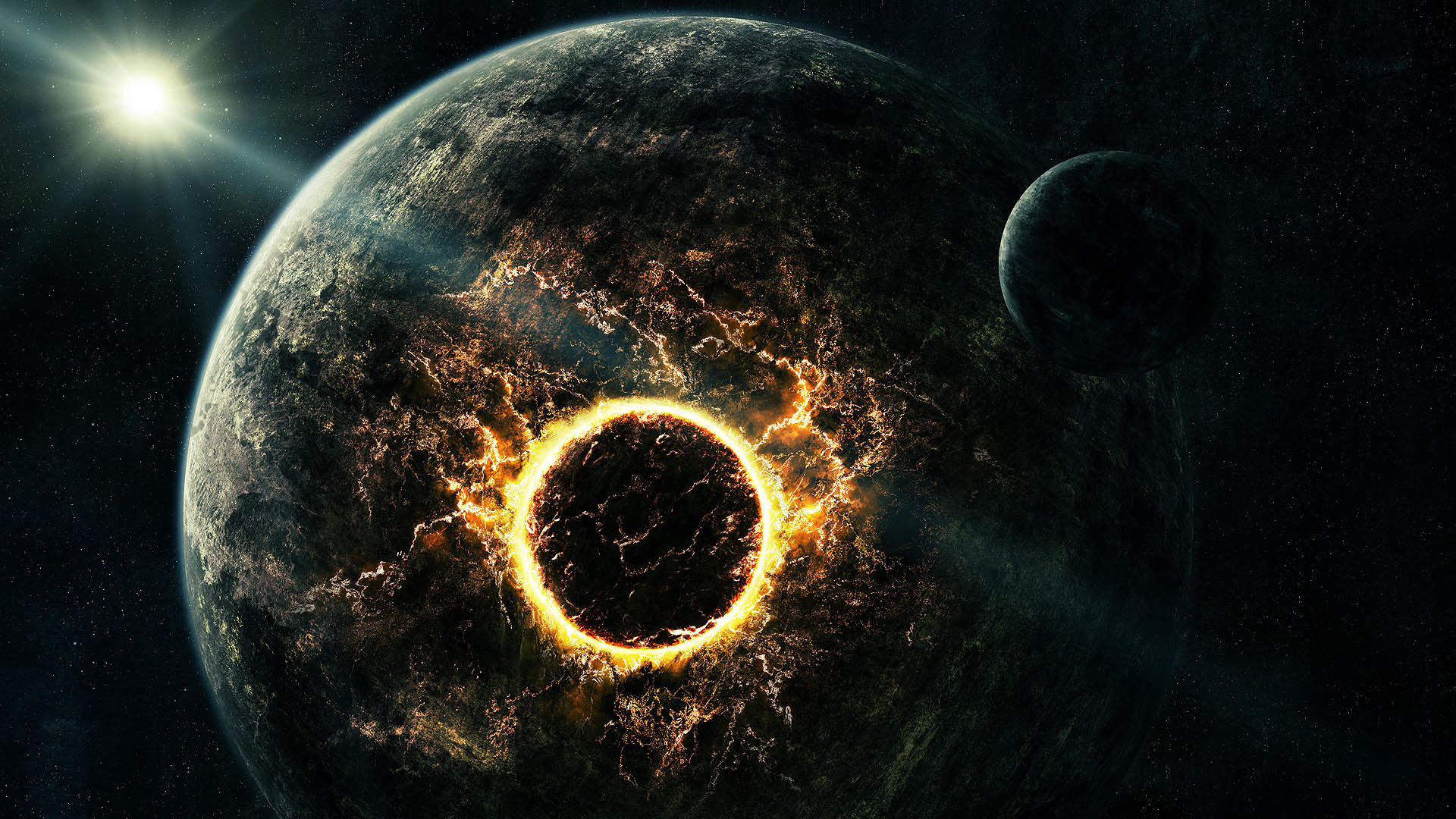 Pianeta, Esplosione, Anello di fuoco, Fantascienza, Full HD, sfondo per PC e portatile