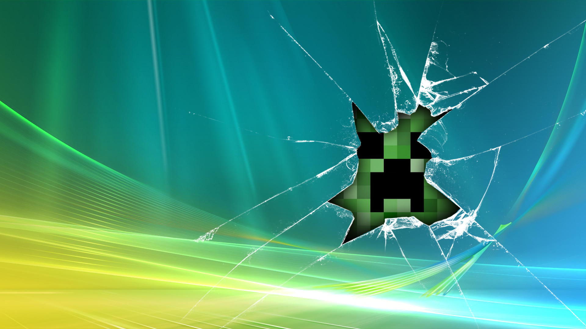 Creeper, Minecraft, Vetro rotto, Windows Vista, Full HD, sfondo per portatile