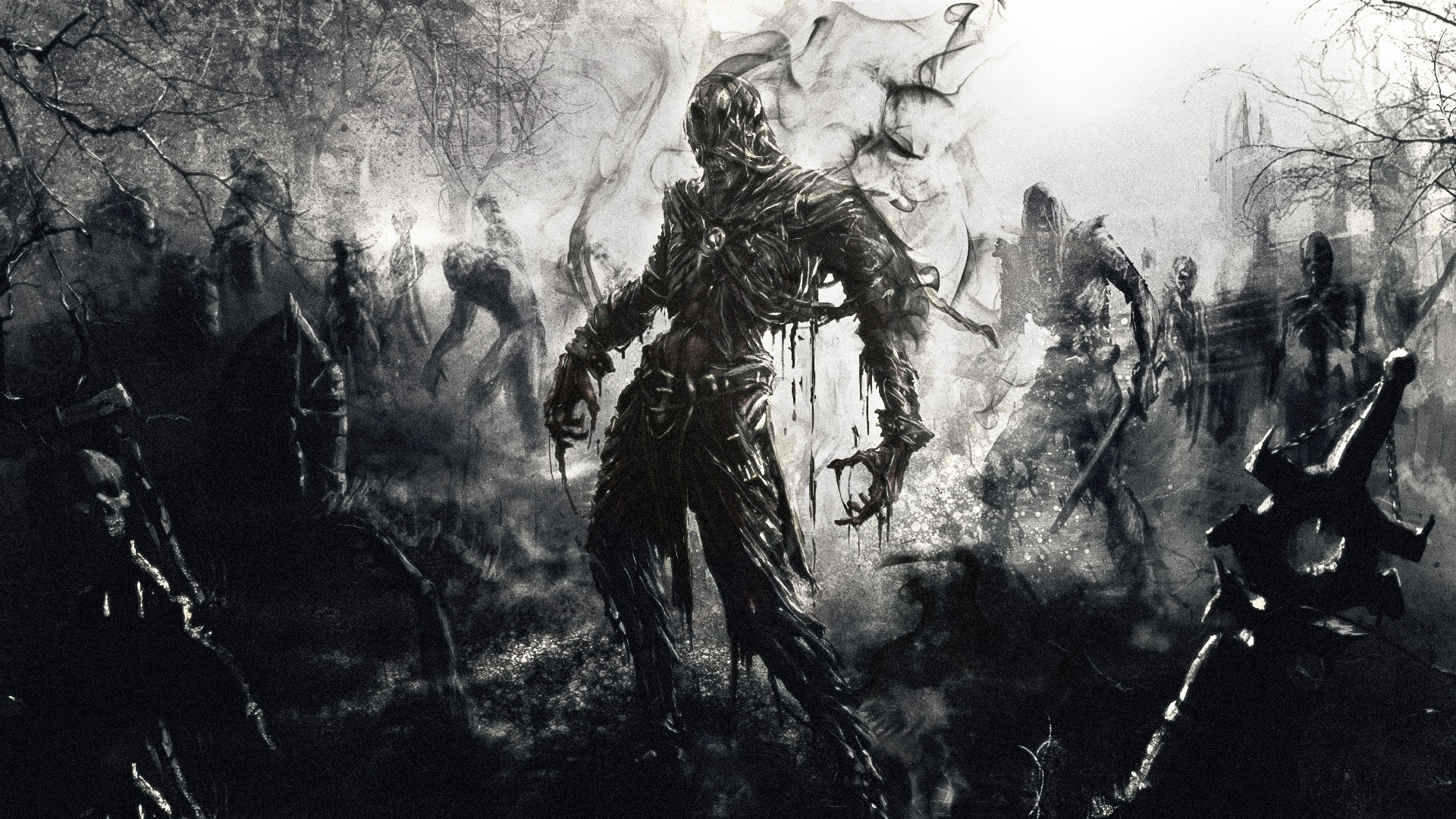 Zombie, Orda, Bianco e nero, Horror, Full HD, sfondo Windows 11
