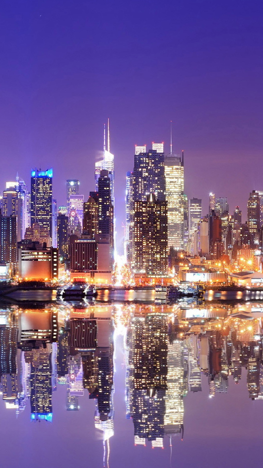 New York, Skyline, Notte, Riflesso, Full HD, wallpaper per smartphone