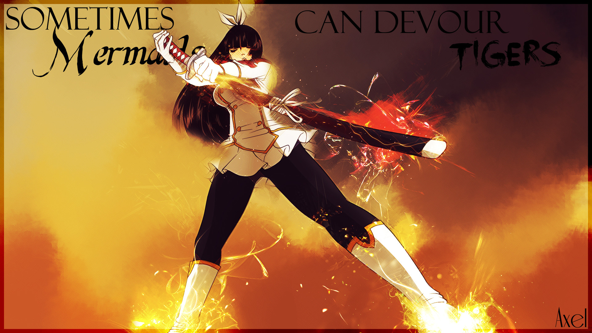 Kagura Mikazuchi, Fairy Tail, Mermaid Heel, Spada, Arancione, Full HD, sfondo per portatile