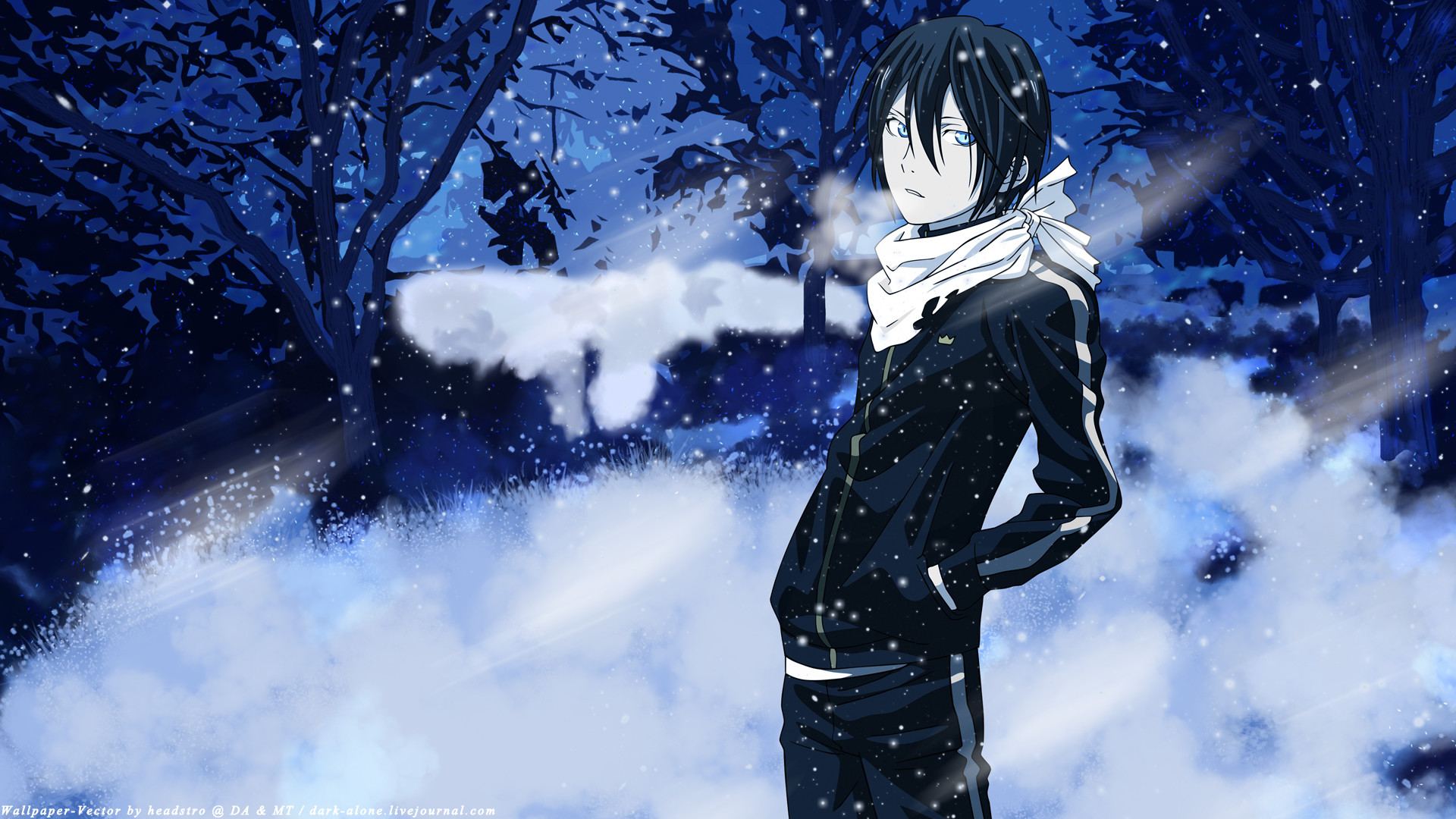 Yato, Noragami, Neve, Sciarpa, Notte, Full HD, wallpaper per PC