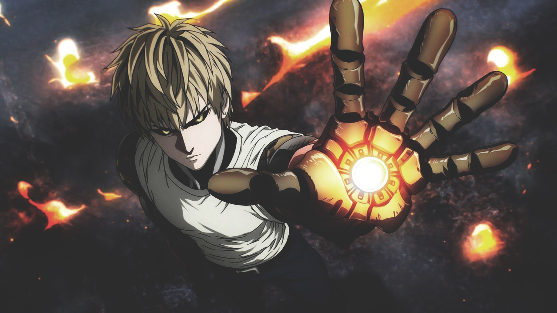 Genos, One Punch Man, Cyborg, Fiamme, Full HD, sfondo per PC