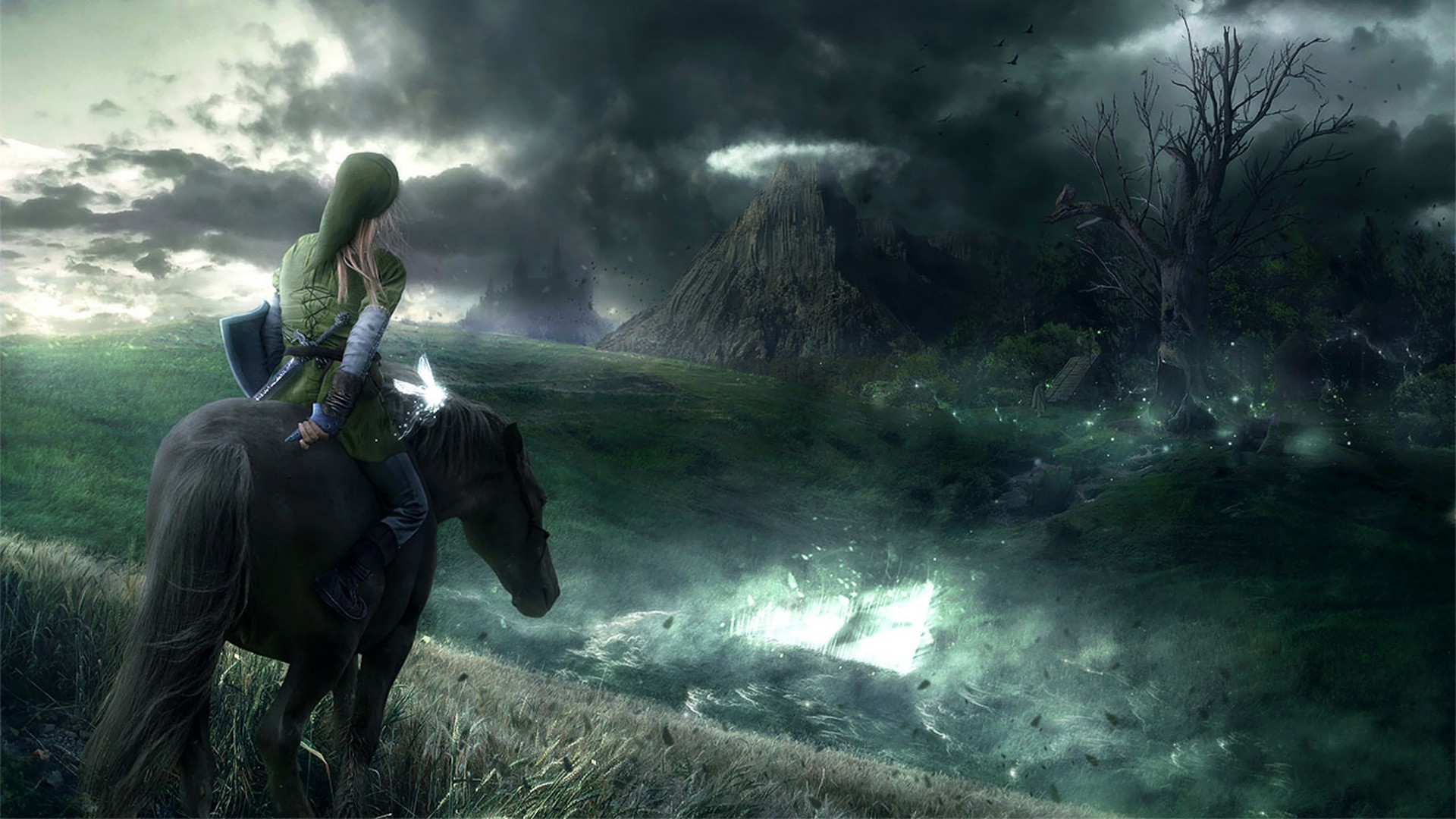 Link, Epona, The Legend of Zelda, Tempesta, Paesaggio, Full HD, sfondo per PC e portatile