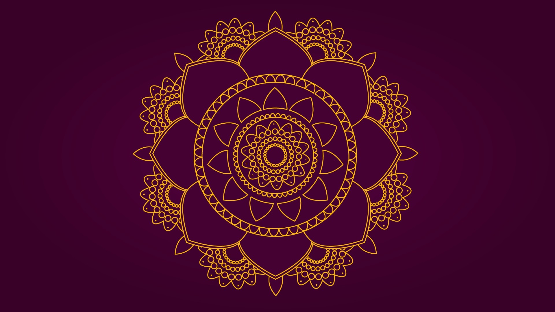 Mandala, Oro, Sfondo viola, Fiore di loto, Full HD, wallpaper desktop