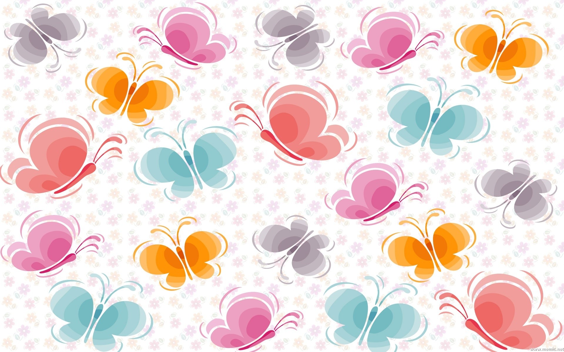 Farfalle, Pattern, Colori pastello, Illustrazione, Full HD, sfondo per PC e portatile