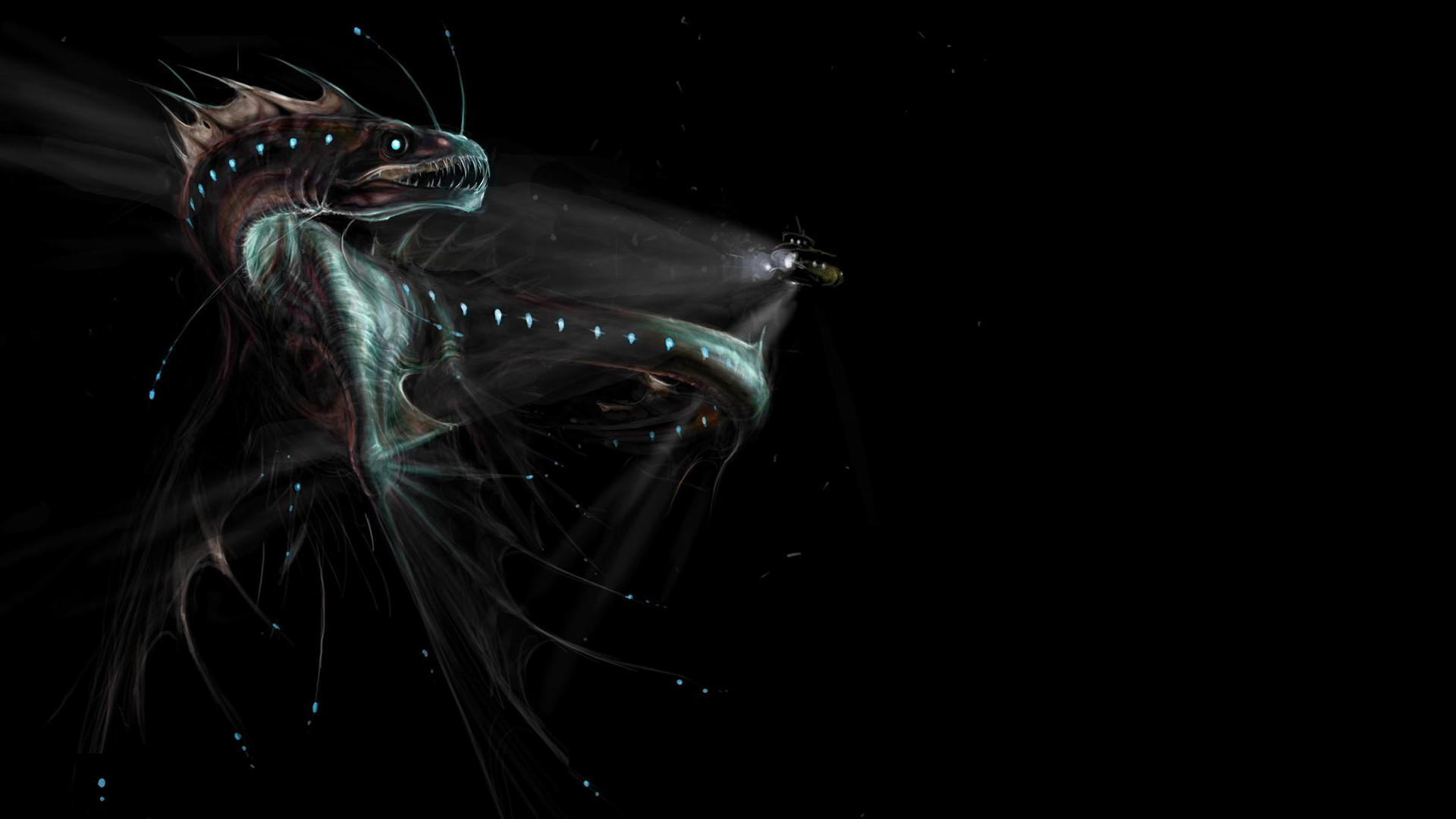 Creatura marina, Mostro, Sfondo nero, Full HD, wallpaper desktop