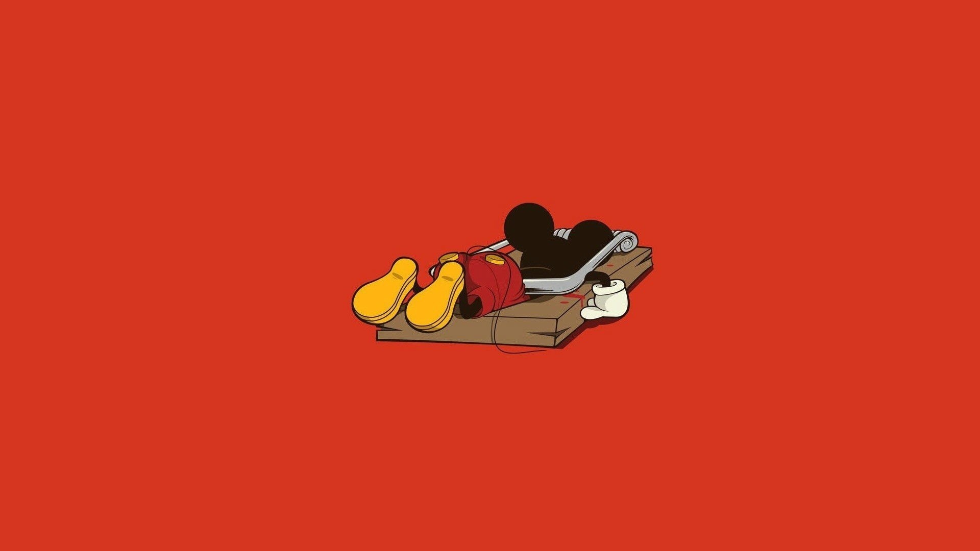Topolino, Trappola per topi, Minimalista, Sfondo rosso, Full HD, wallpaper desktop