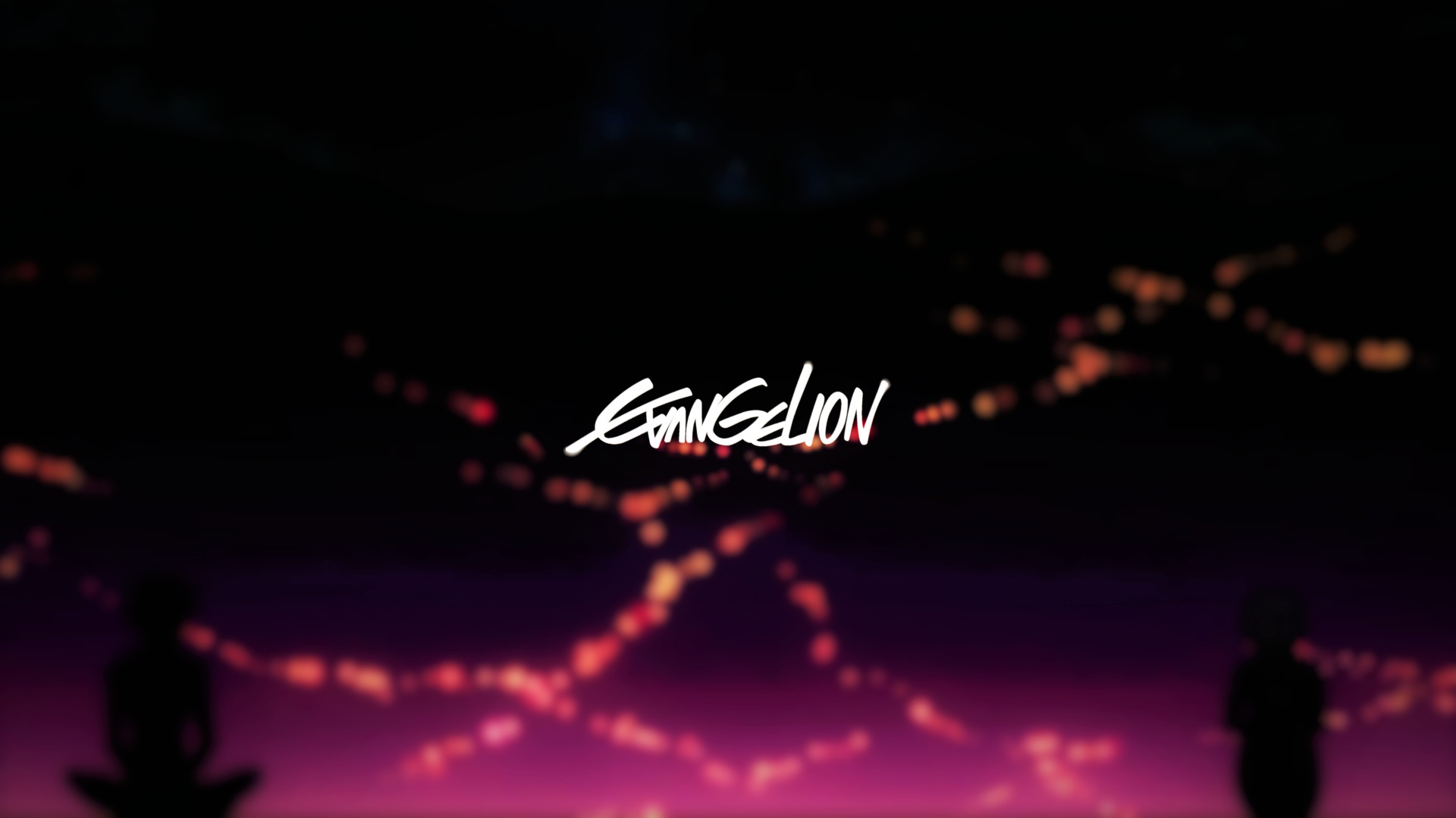 Logo Evangelion, Neon Genesis Evangelion, Luci rosa, Notte, Full HD, sfondo per PC