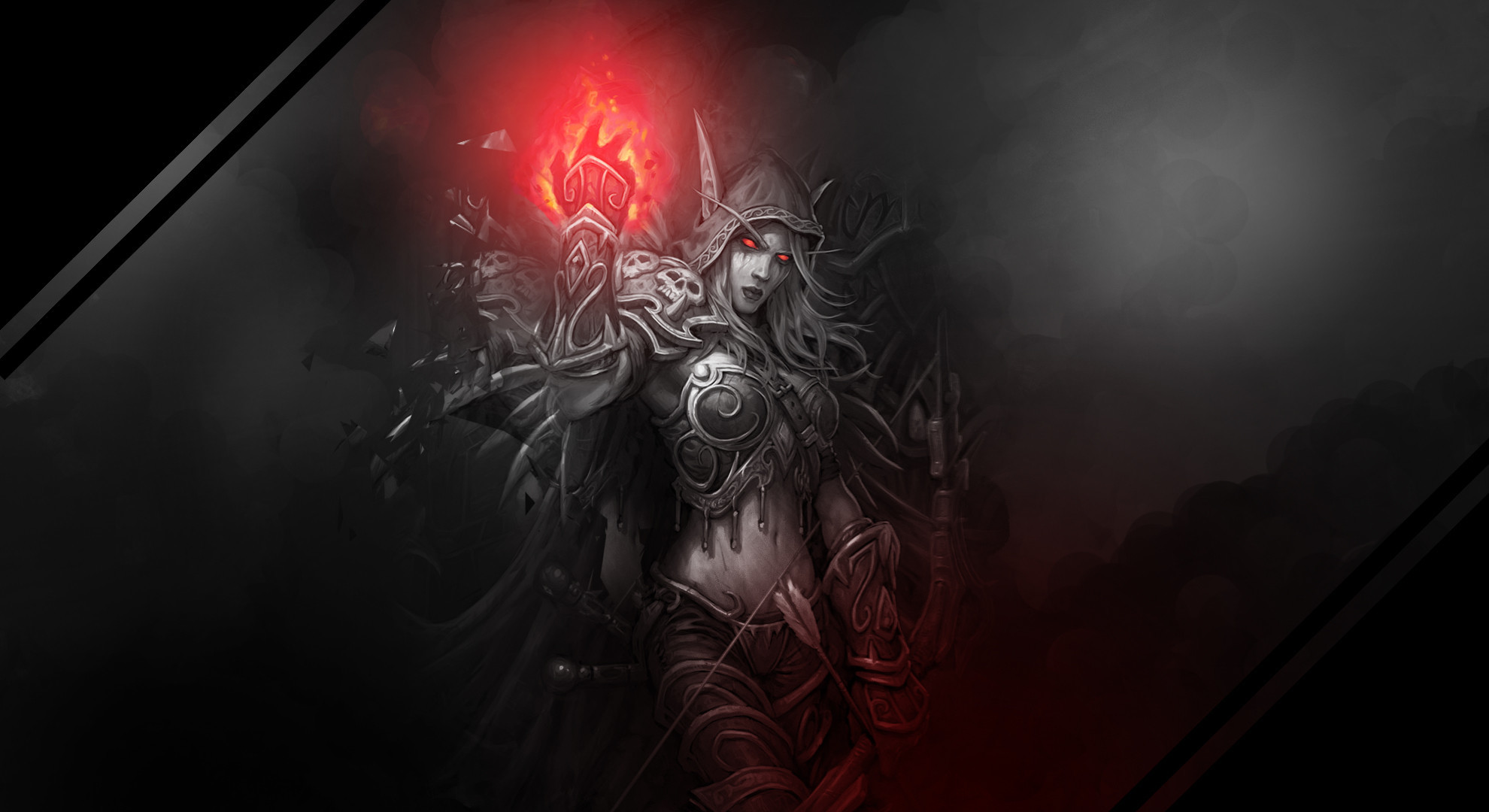 Sylvanas Ventolesto, Hearthstone, Bianco e nero, Rosso, Full HD, sfondo per PC e portatile