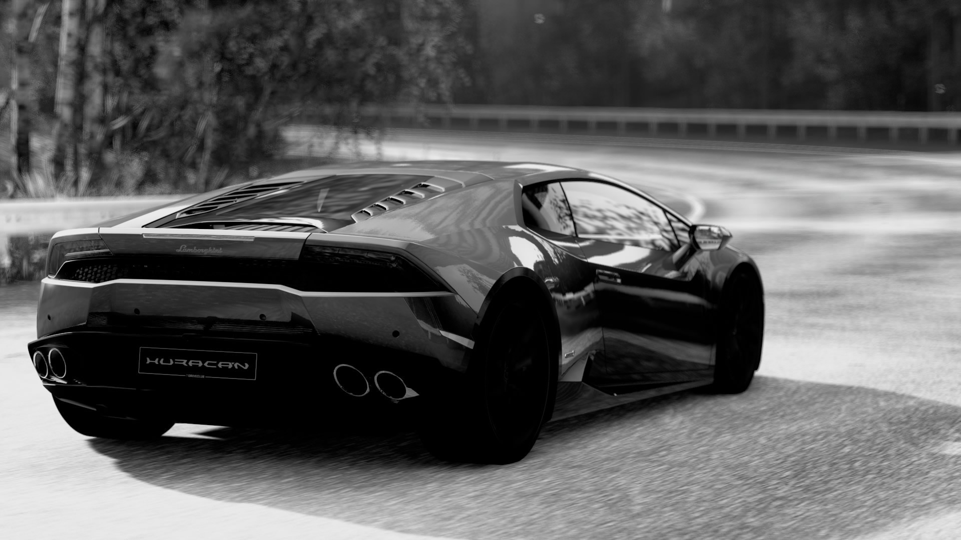 Lamborghini Huracán, Bianco e nero, Vista posteriore, Supercar, Full HD, sfondo per PC e portatile