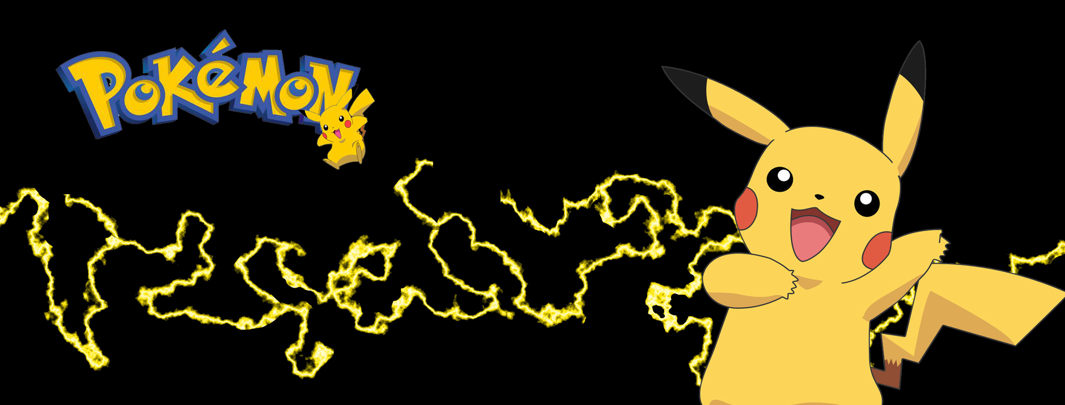 Pikachu, Pokémon, Logo, Fulmini, Sfondo nero, 2K, wallpaper desktop