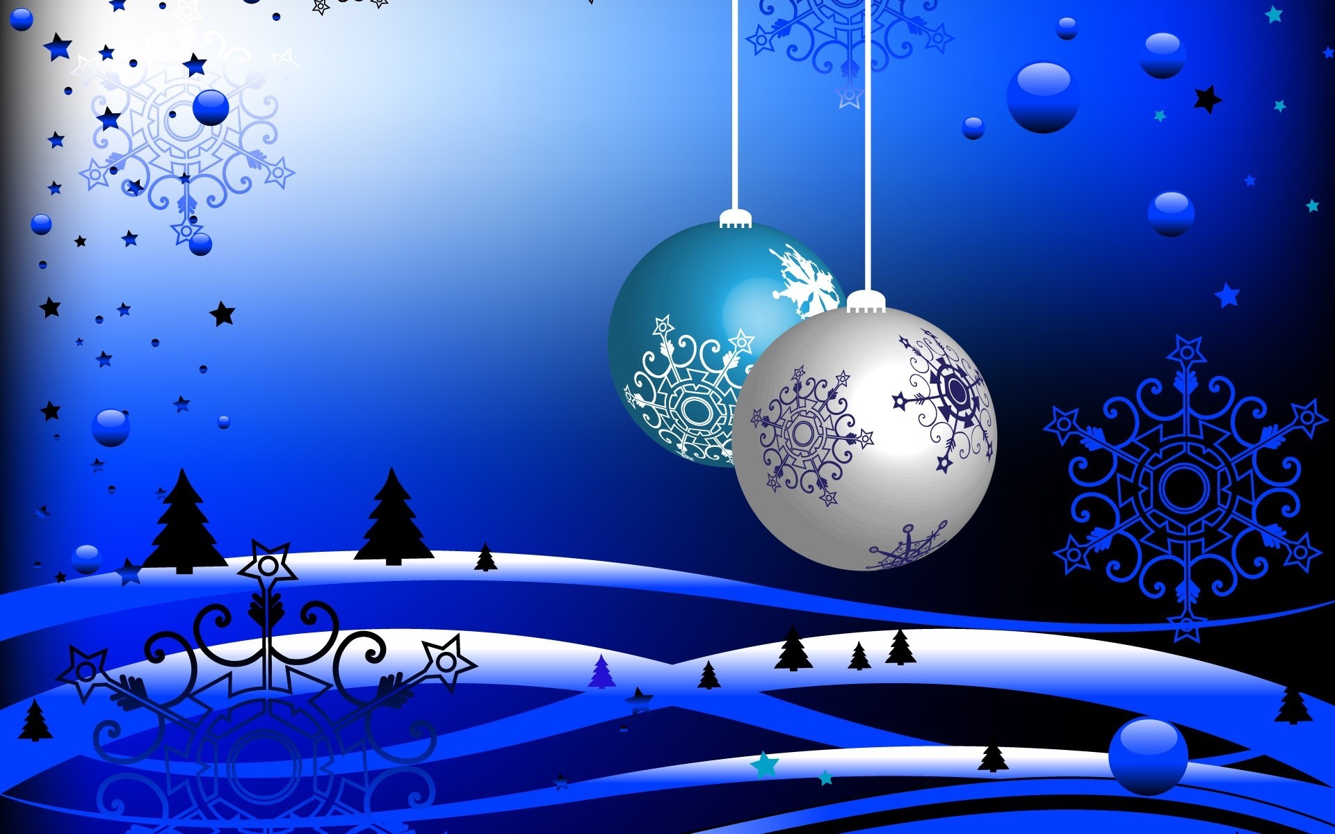 Natale, Palline di Natale, Fiocchi di neve, Blu, Full HD, sfondo Windows 7