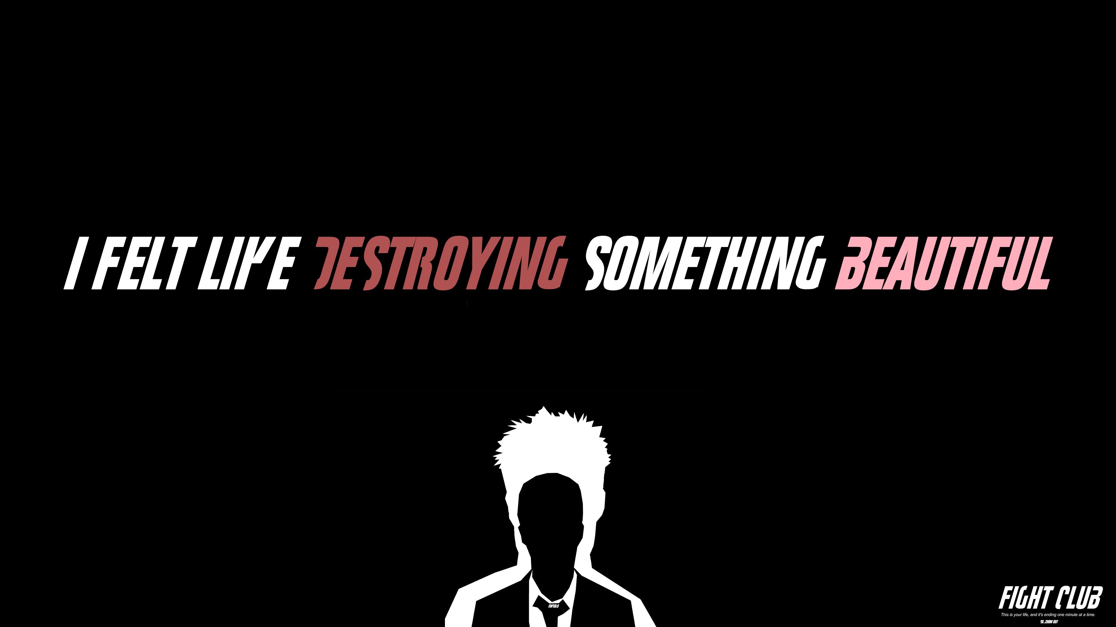 Fight Club, I felt like destroying something beautiful, Citazione, Silhouette, sfondo per PC
