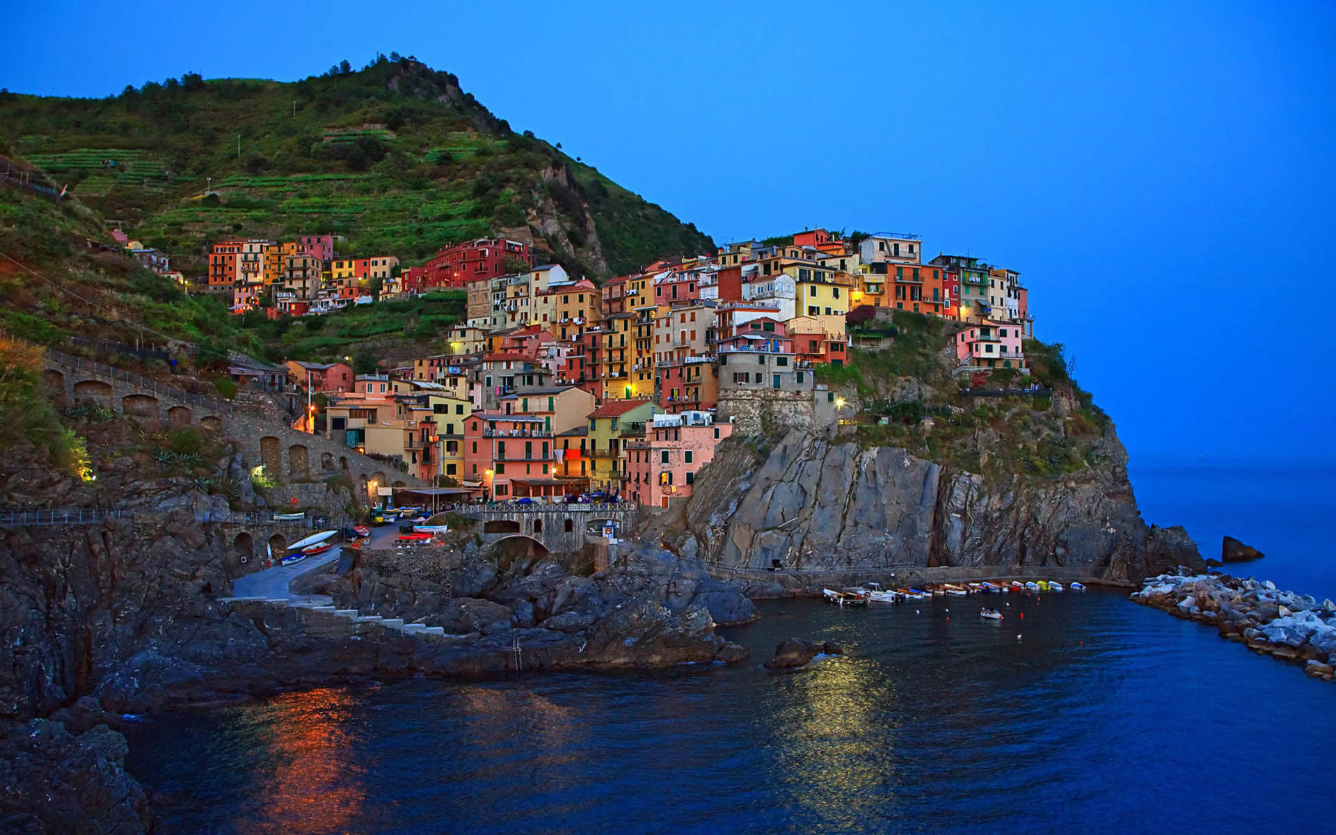 Manarola, Cinque Terre, Liguria, Sera, Full HD, sfondo per PC e portatile