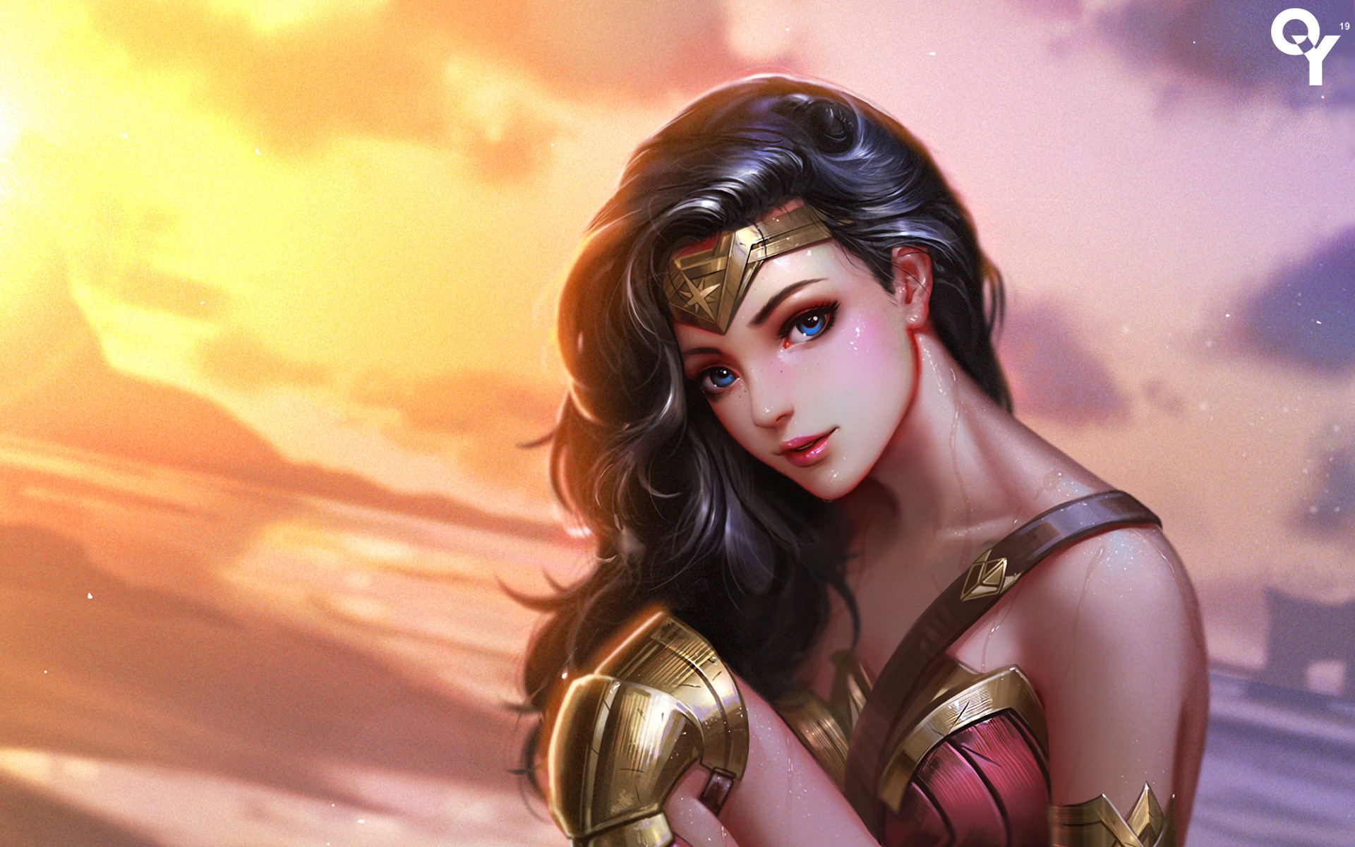 Wonder Woman, Arte digitale, Diadema, Tramonto, 1920x1200, sfondo per PC