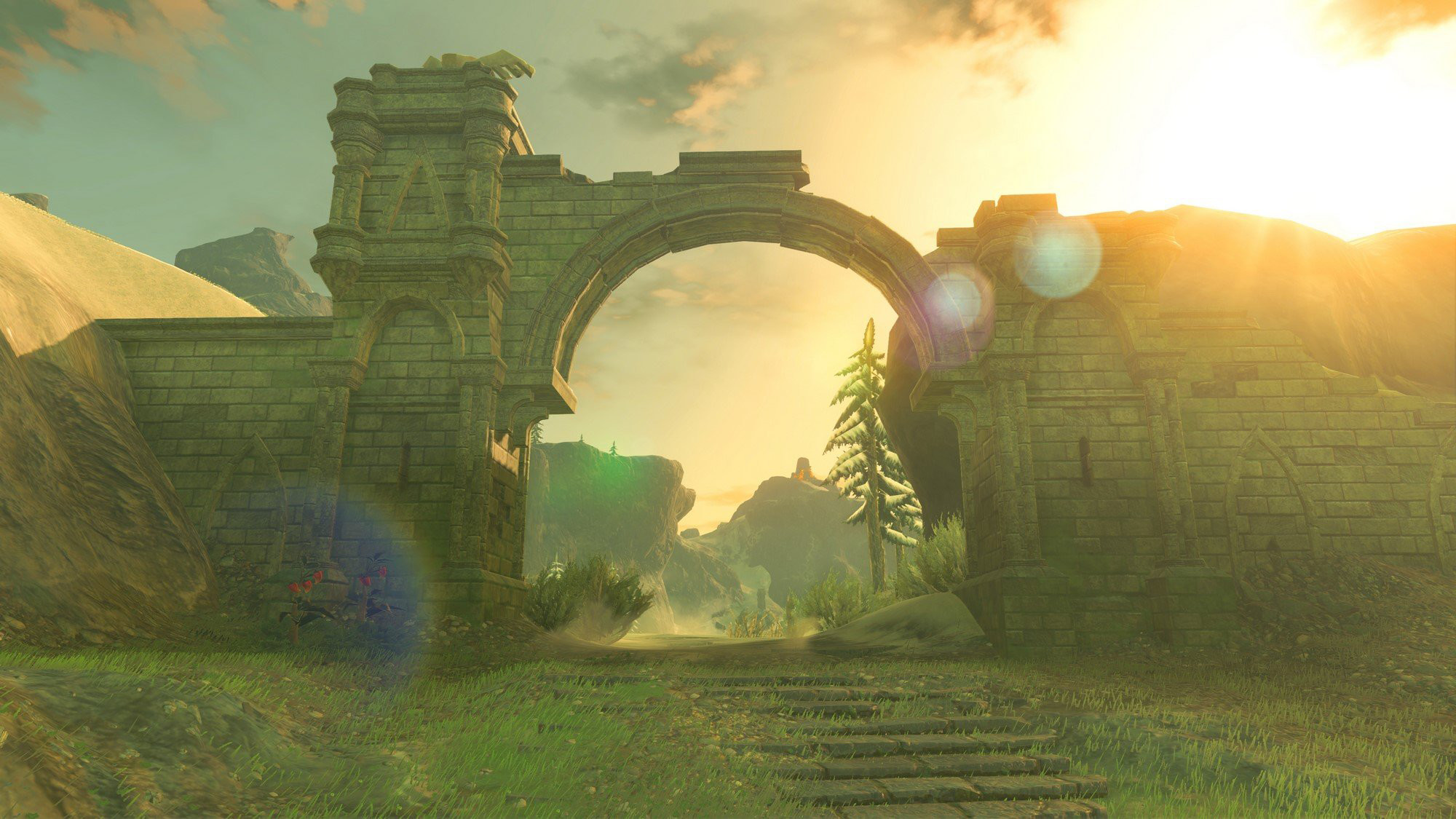 The Legend of Zelda: Breath of the Wild, Rovine, Arco di pietra, Tramonto, sfondo Full HD per portatile