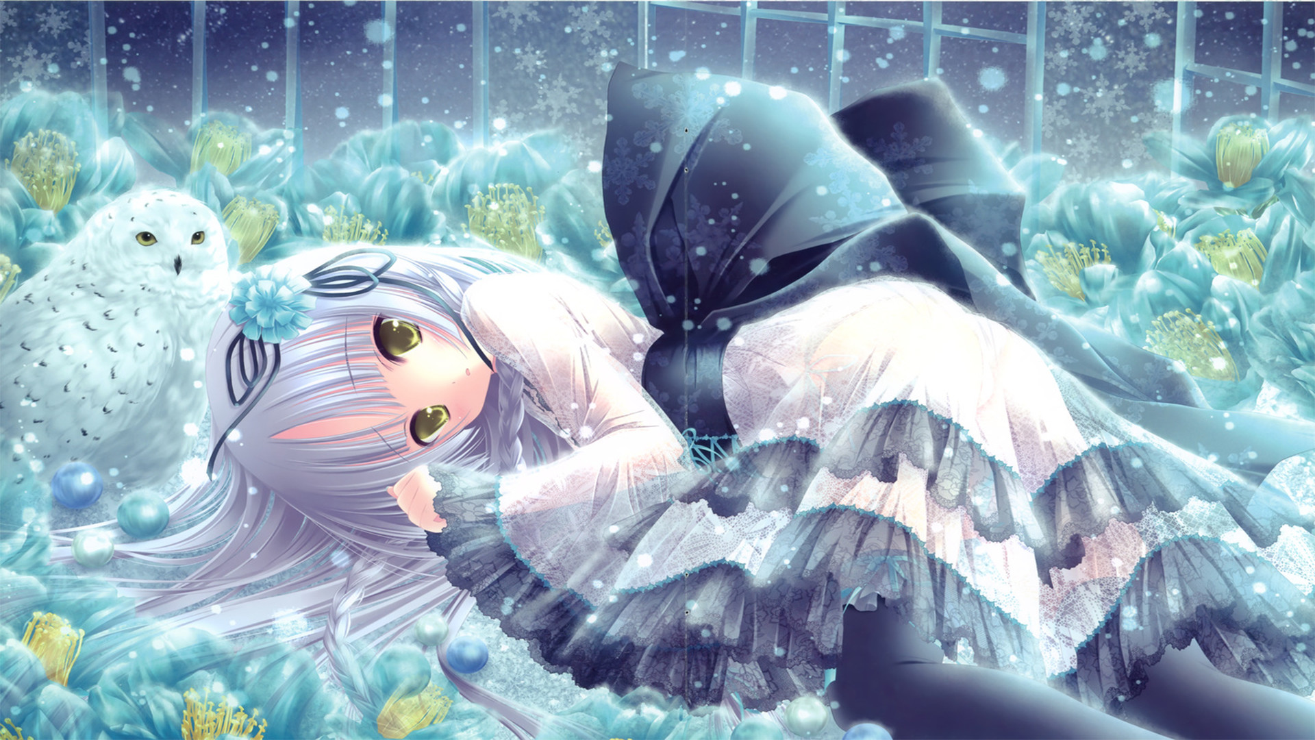 Ragazza anime, Gufo bianco, Capelli bianchi, Fantasy, Full HD, sfondo desktop