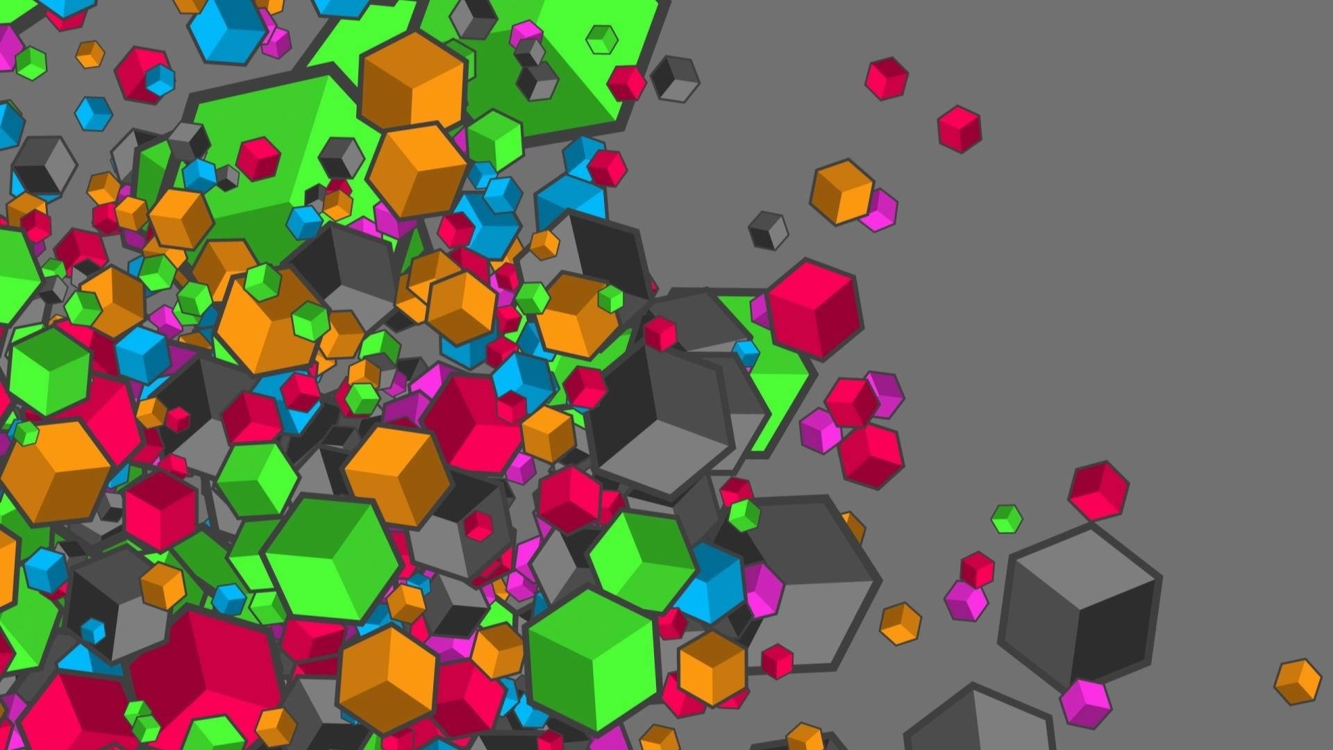 Esagoni, Cubi, Geometrico, Sfondo grigio, 1920x1080, wallpaper desktop