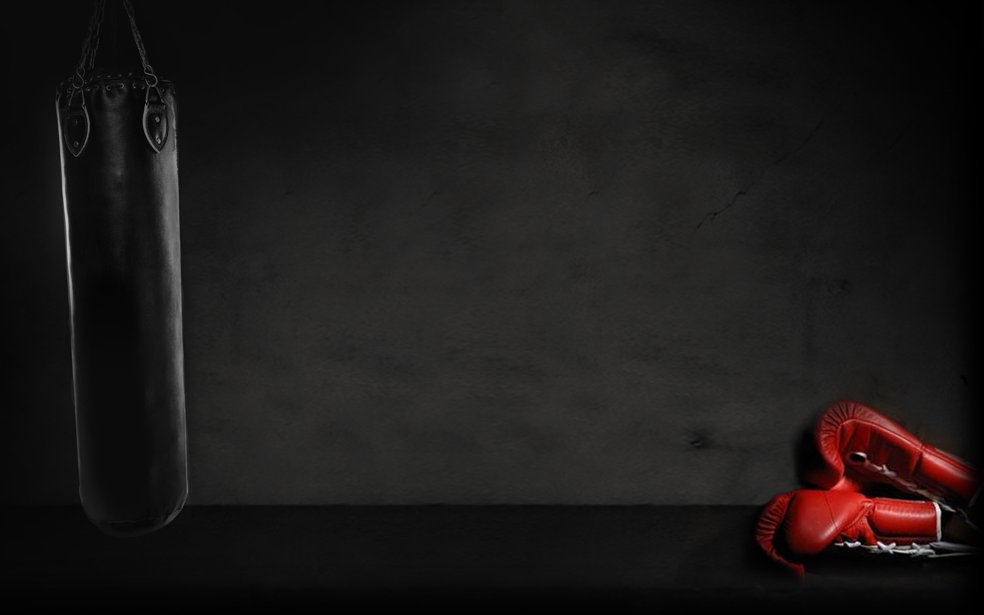 Sacco da boxe, Guantoni rossi, Sfondo scuro, Full HD, wallpaper per PC