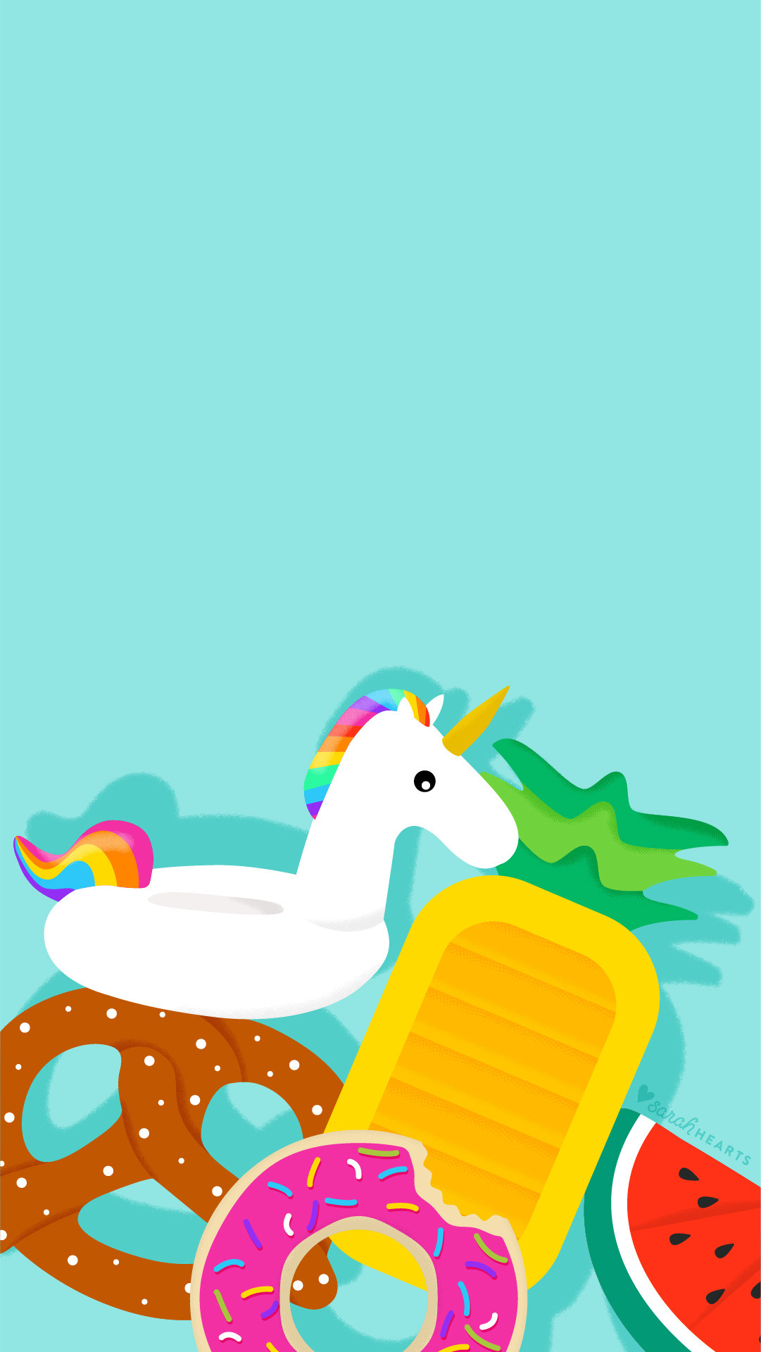 Unicorno gonfiabile, Ciambella, Anguria, Estate, Full HD, sfondo per iPhone e Android