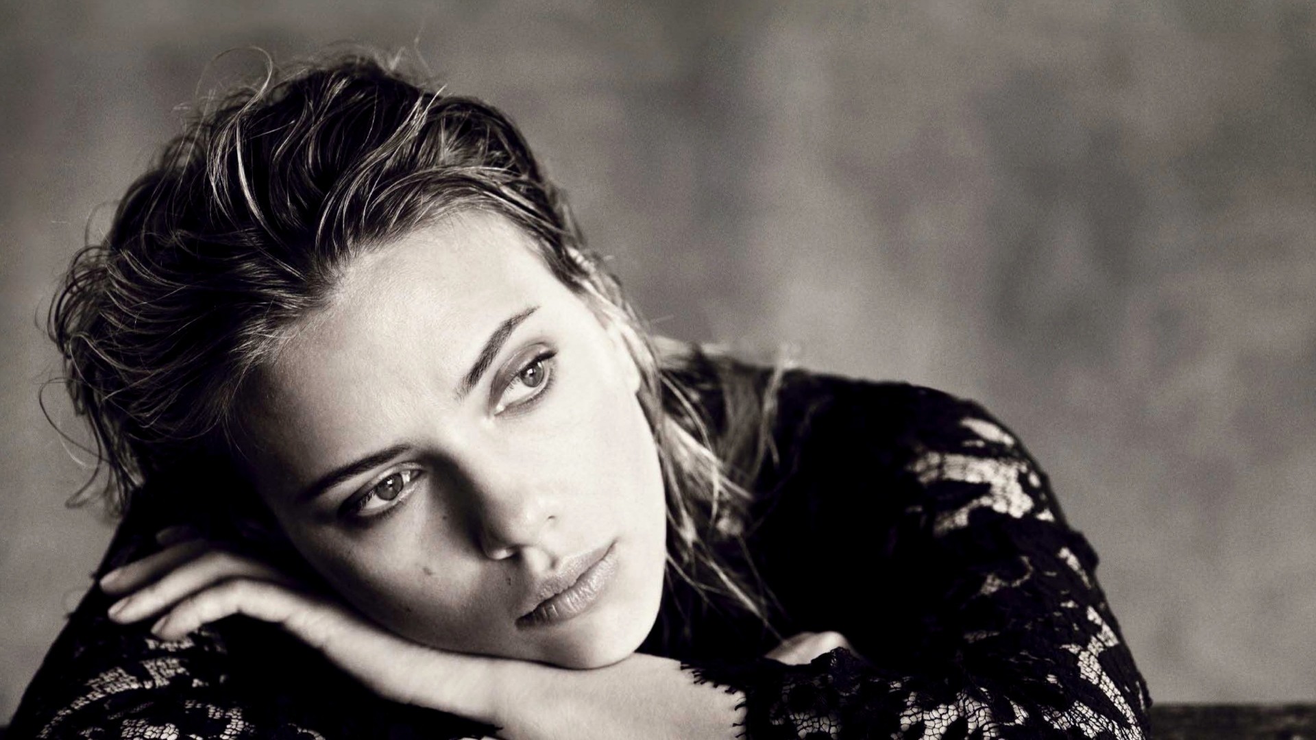 Scarlett Johansson, Bianco e nero, Ritratto, 16:9 Full HD, sfondo widescreen