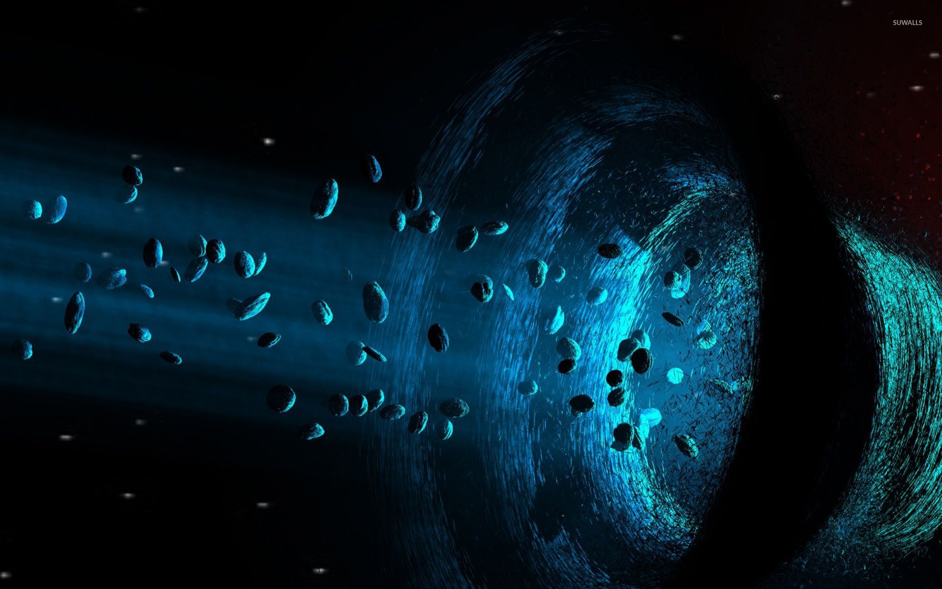 Buco nero, Asteroidi, Blu, Arte digitale, 1920x1200, sfondo per PC