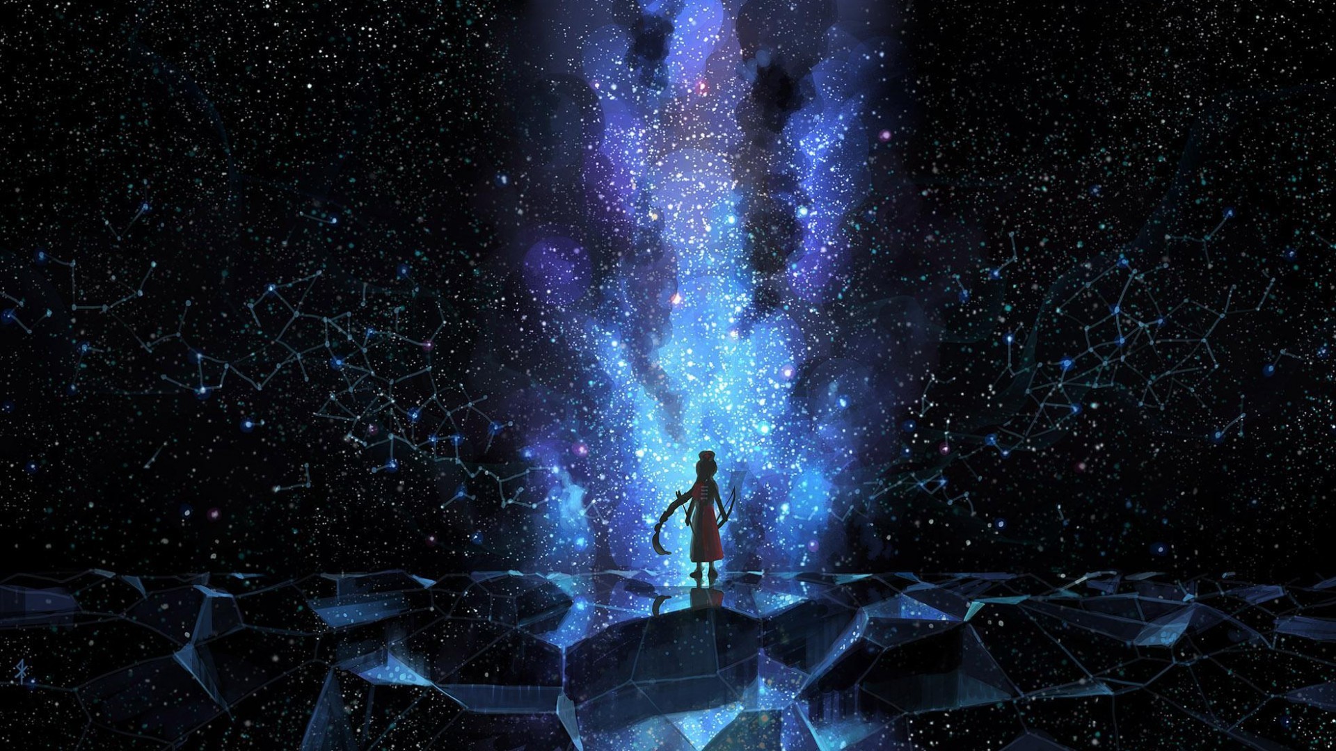 Costellazioni, Via Lattea, Silhouette, Arte digitale, Full HD, sfondo desktop