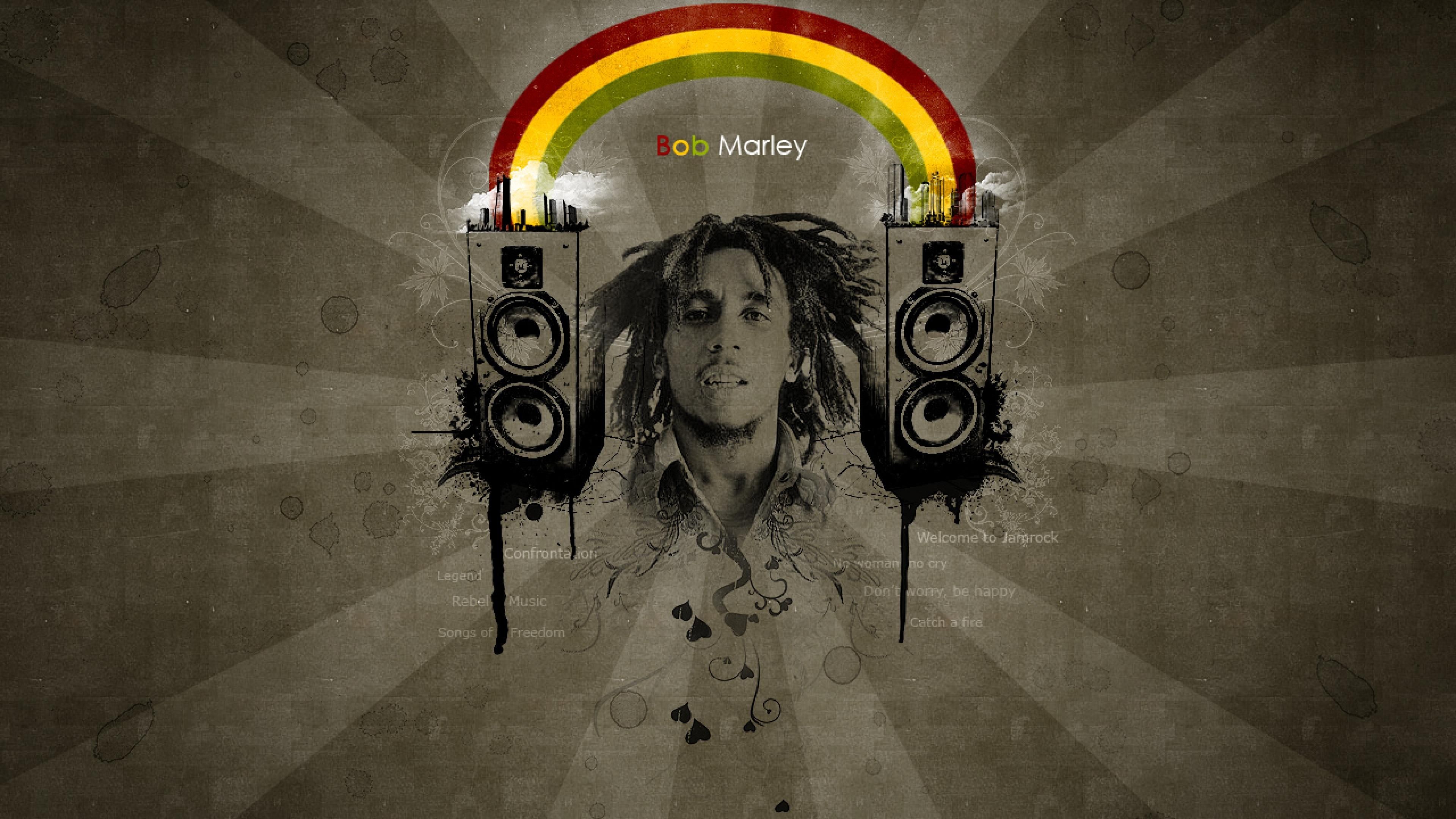 Bob Marley, Casse acustiche, Arcobaleno, Arte digitale, 4K, wallpaper desktop