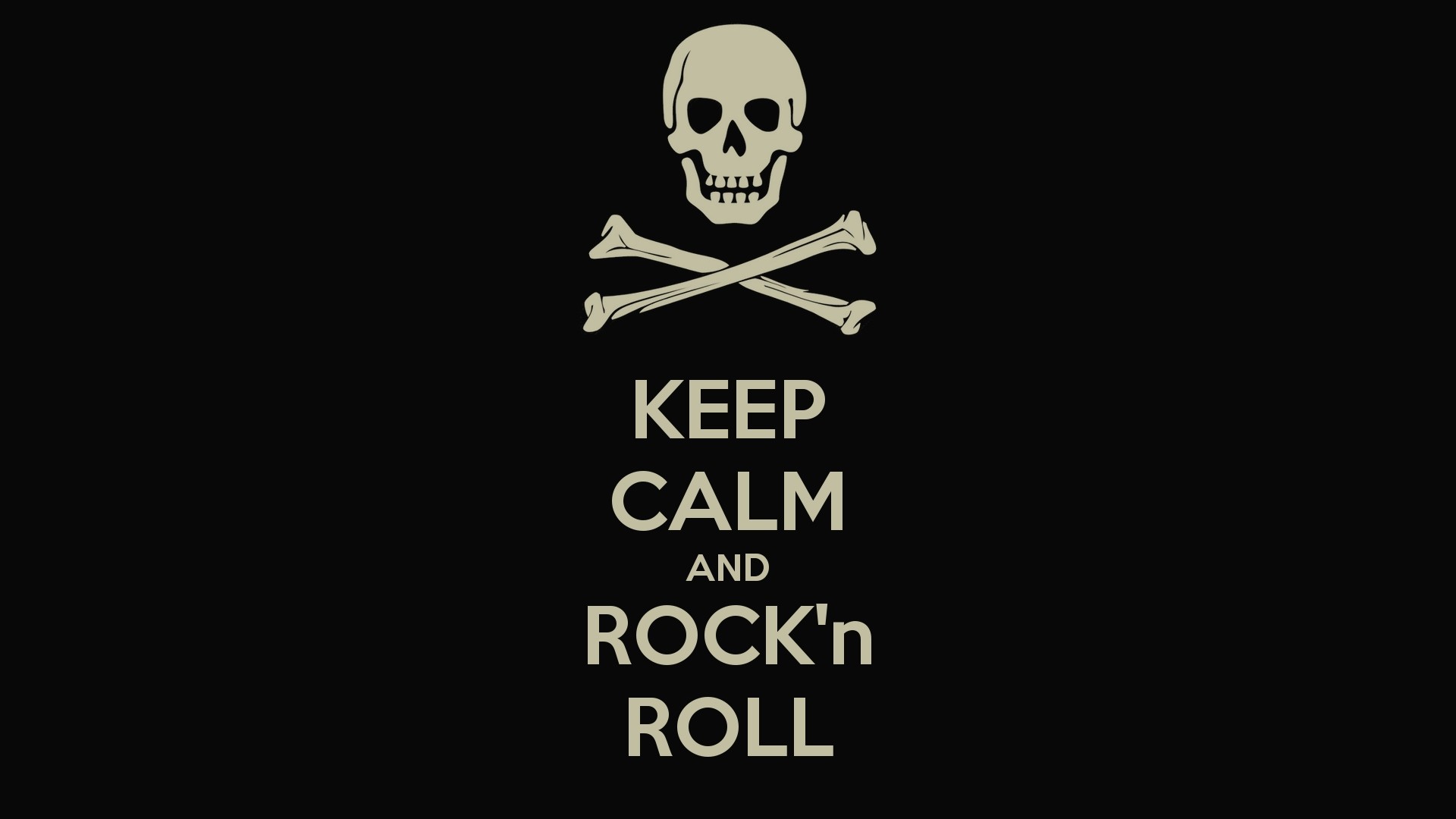 Keep Calm and Rock'n Roll, Teschio con ossa incrociate, Sfondo nero, wallpaper 1920x1080