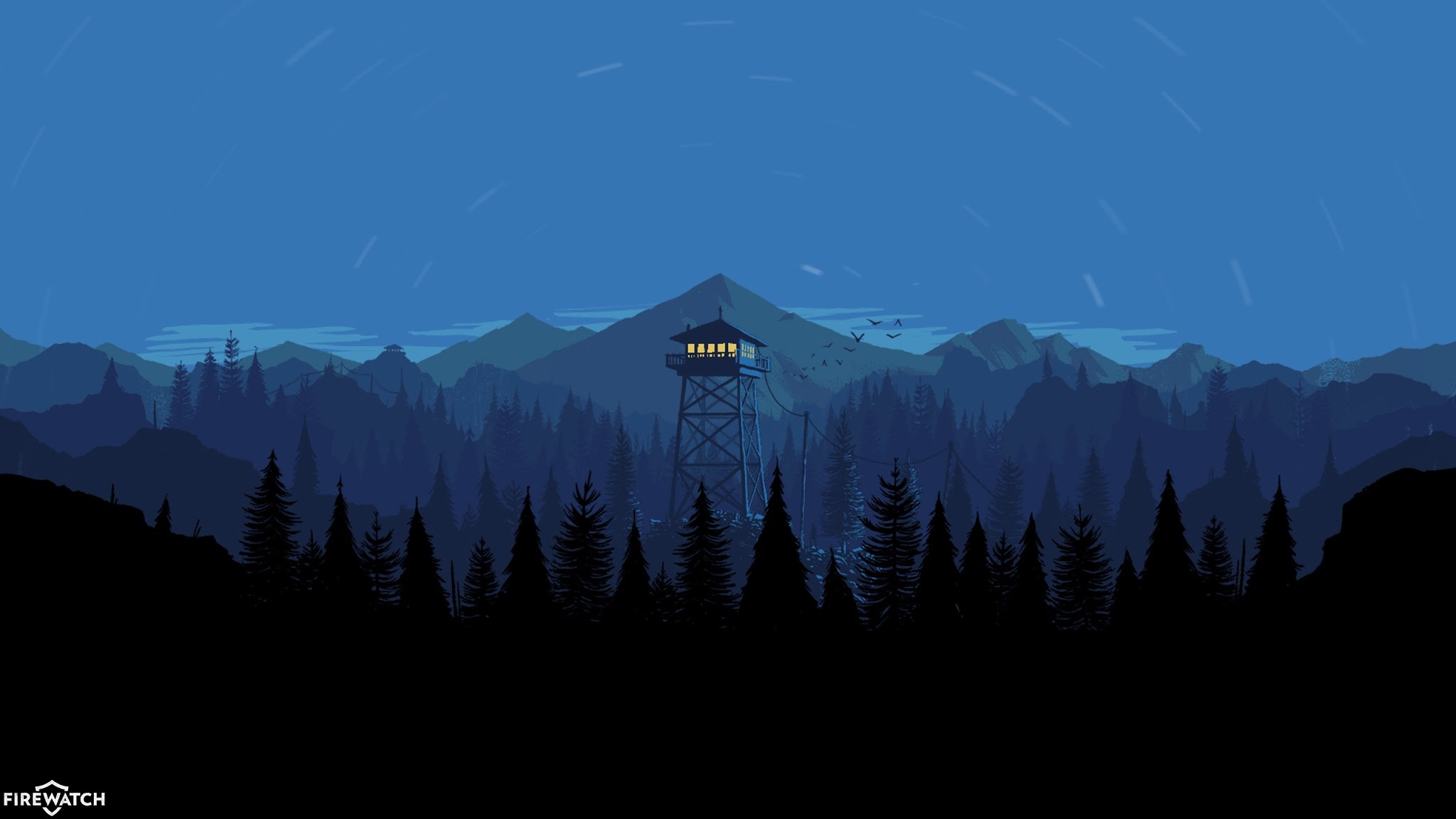 Firewatch, Torre di avvistamento, Notte, Blu, Full HD, sfondo desktop