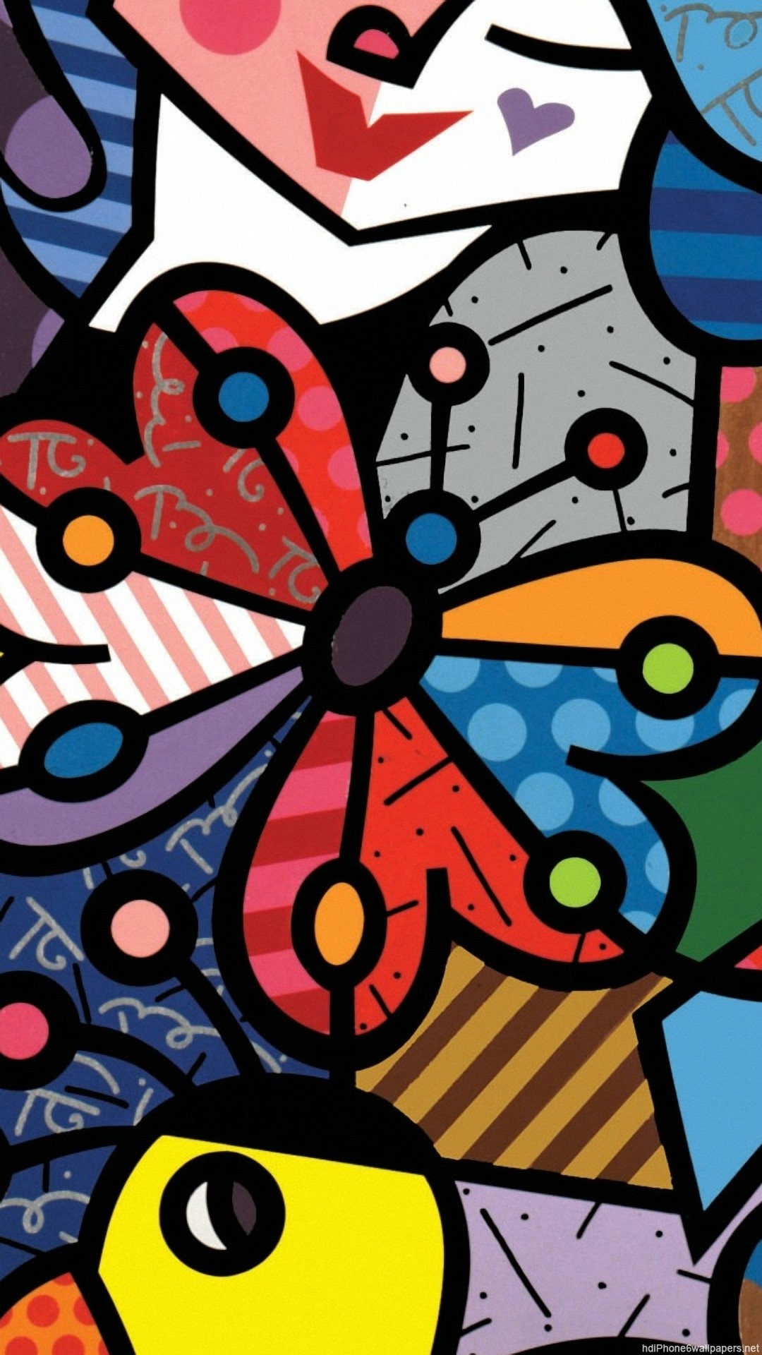 Romero Britto, Pop art, Fiore, Colori vivaci, sfondo schermata di blocco iPhone