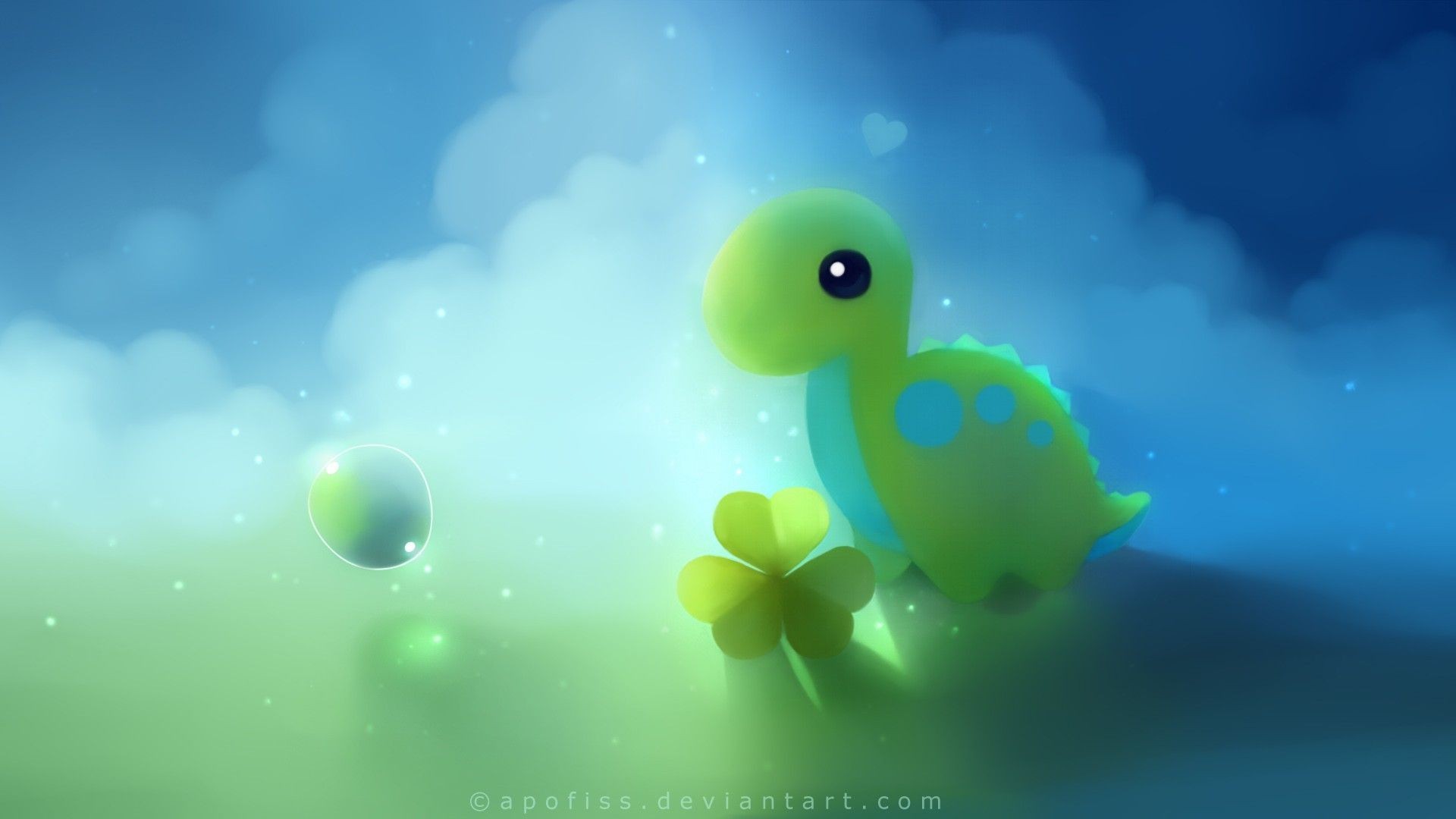 Dinosauro cartoon, Quadrifoglio, Apofiss, Cielo, Full HD, wallpaper desktop