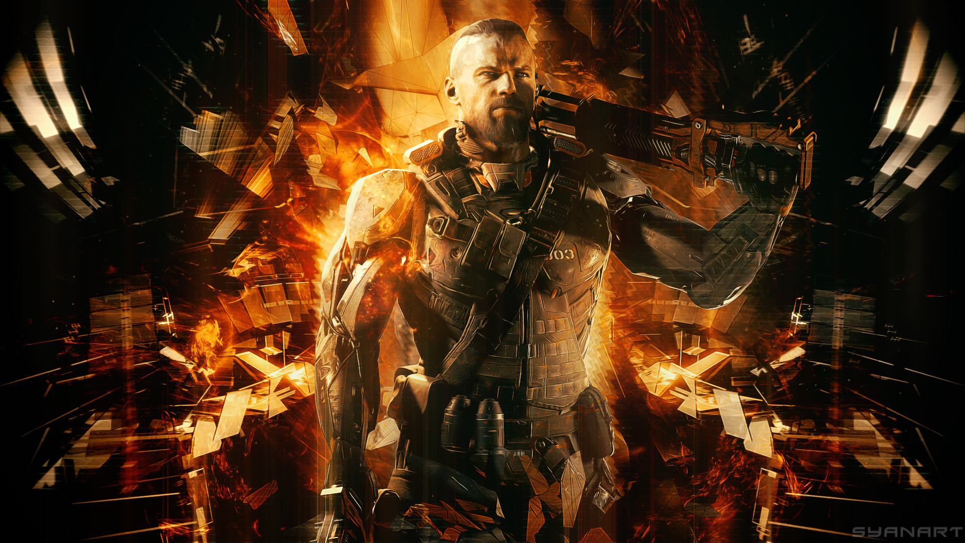 Call of Duty: Black Ops III, Soldato, Esplosione, Arte digitale, sfondo Full HD per computer