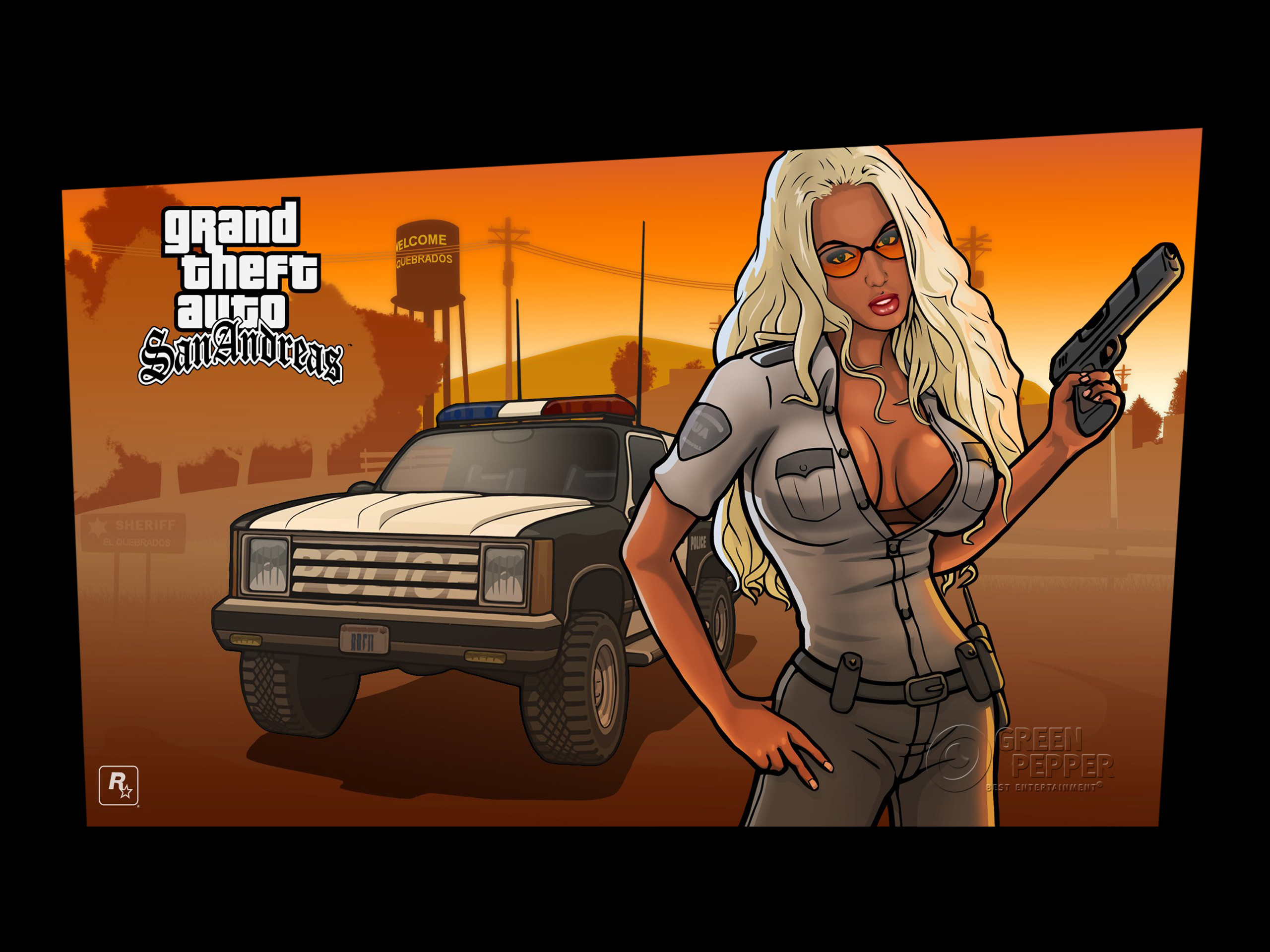 GTA San Andreas, Barbara Schternvart, Poliziotta, Logo, 2K, schermata di blocco iPad