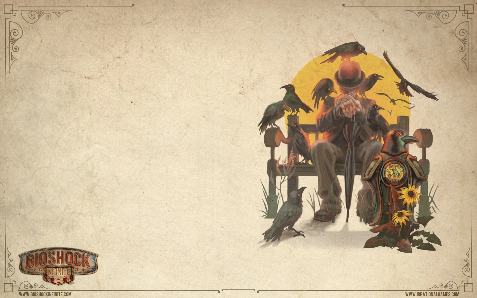 BioShock Infinite, Booker DeWitt, Corvi, Illustrazione, 1920x1200, sfondo MacBook Pro