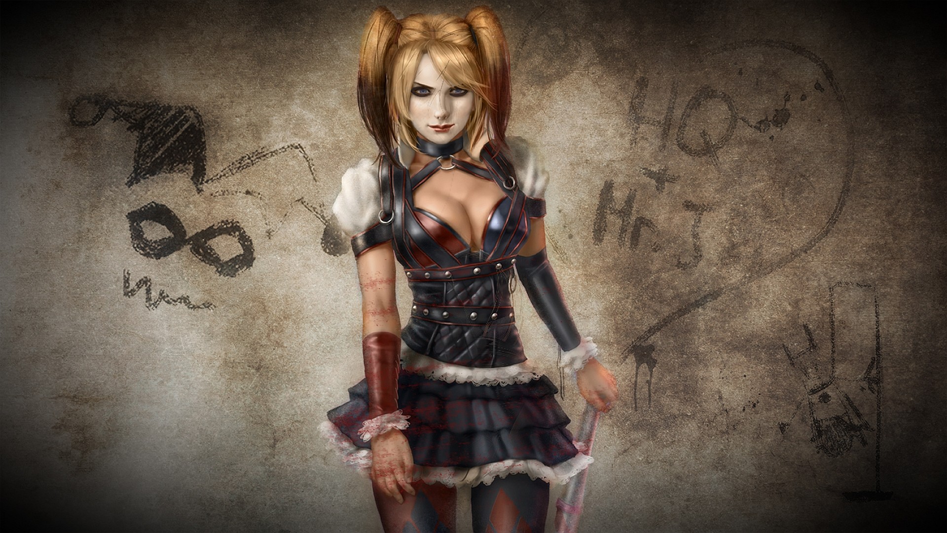 Harley Quinn, Batman: Arkham Knight, Muro graffiato, Videogioco, wallpaper desktop Full HD
