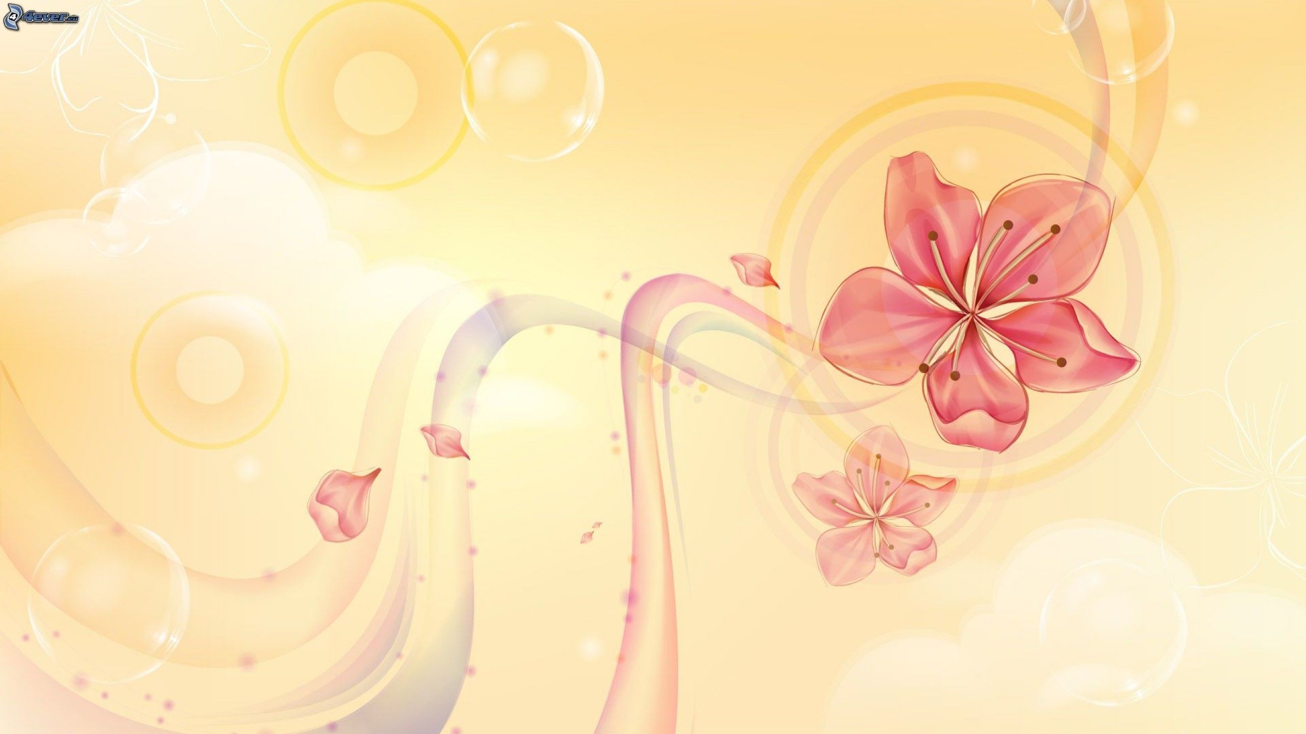 Fiori rosa, Bolle, Pesca, Illustrazione, 2K, sfondo Windows 11