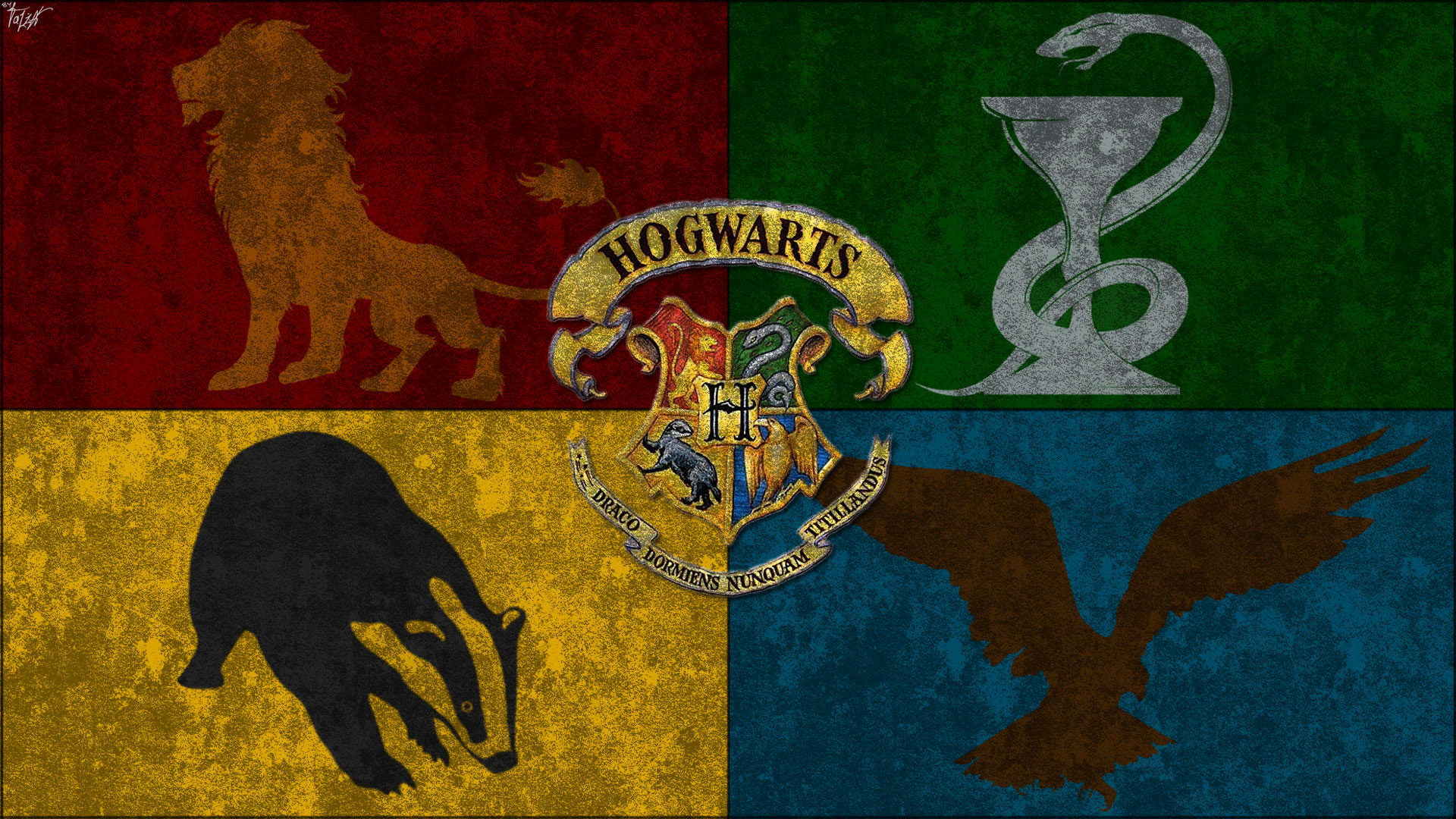 Stemma di Hogwarts, Grifondoro, Serpeverde, Tassorosso, Corvonero, sfondo 1920x1080 per PC