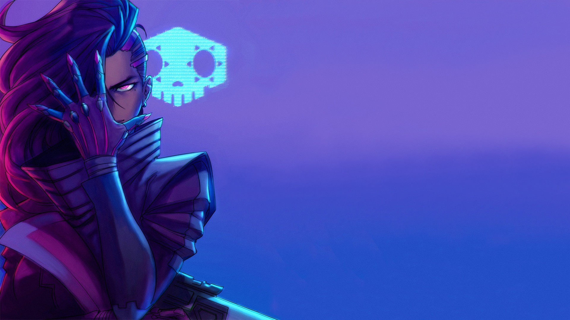 Sombra, Overwatch, Teschio viola, Arte digitale, Full HD 1080p, sfondo desktop