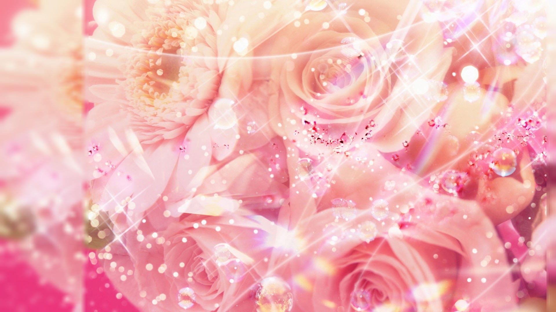 Rose rosa, Brillantini, Pastello, sfondo per il tuo computer