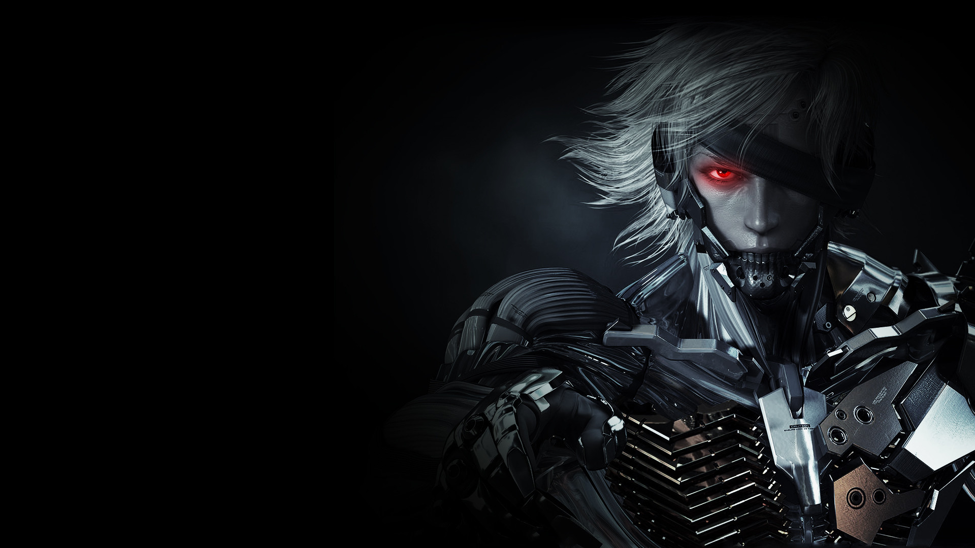 Raiden, Metal Gear Rising: Revengeance, Cyborg, Occhio rosso, Sfondo nero, wallpaper 1920x1080