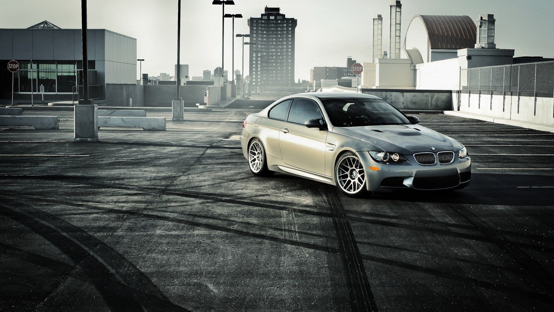 BMW M3 (E92), BMW, Argento, Area industriale, 1920x1080, immagine di sfondo