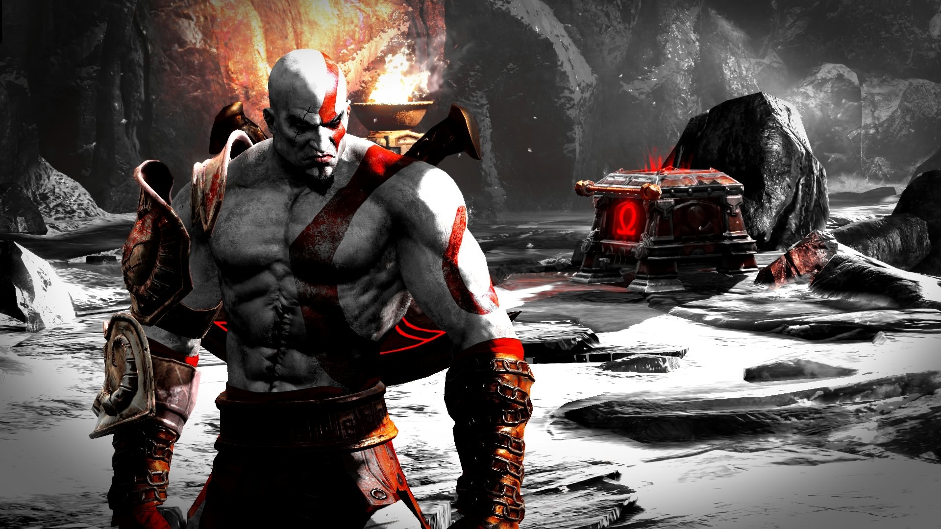 Kratos, God of War, Bianco e nero, Rosso, Full HD 1080p, sfondo desktop