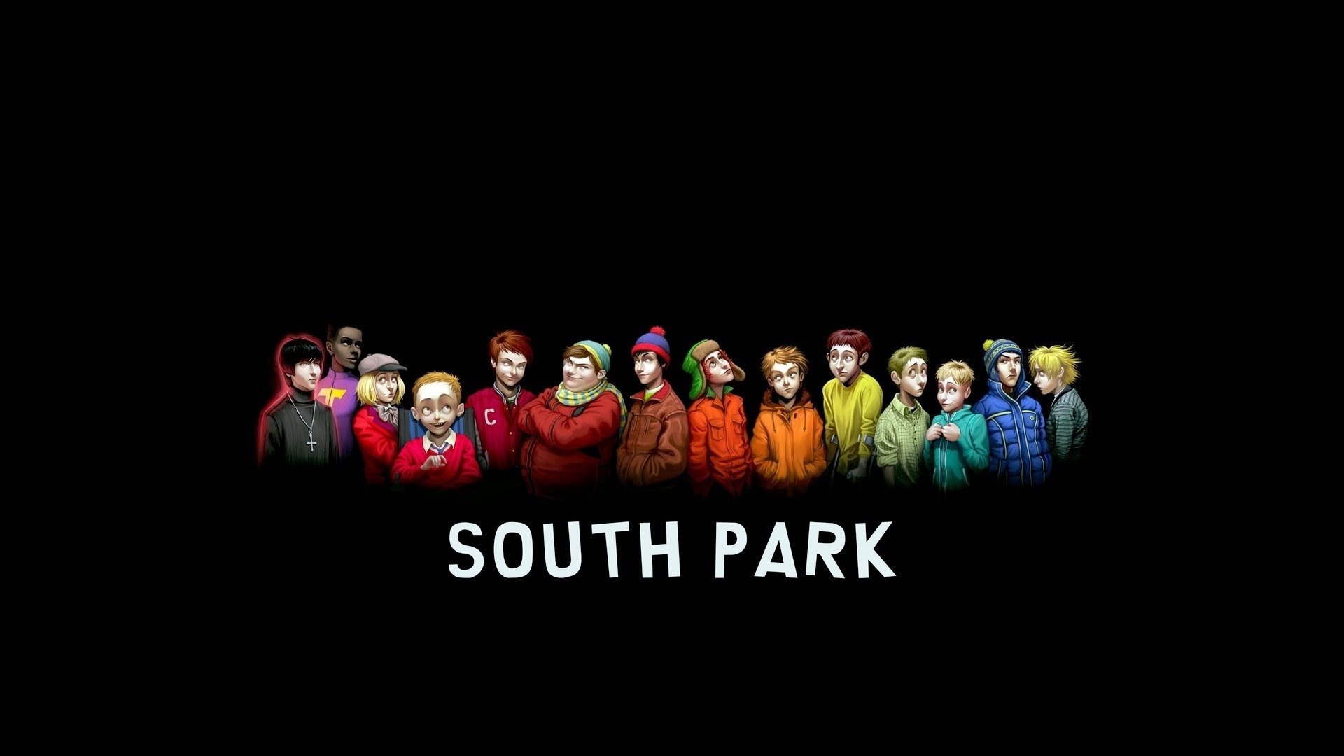 South Park, Personaggi realistici, Fan art, Sfondo nero, Full HD, wallpaper per computer