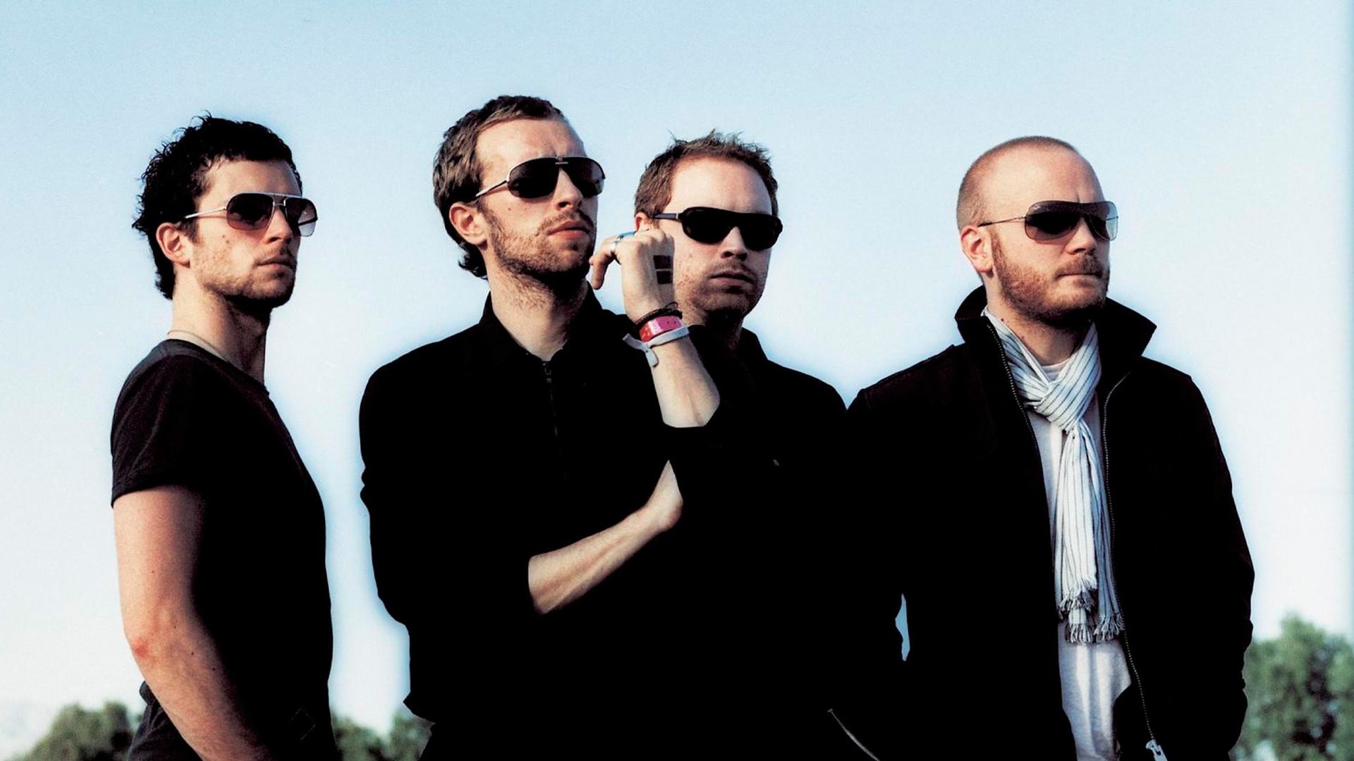 Coldplay, Chris Martin, Jonny Buckland, Guy Berryman, Will Champion, Occhiali da sole, sfondo Full HD
