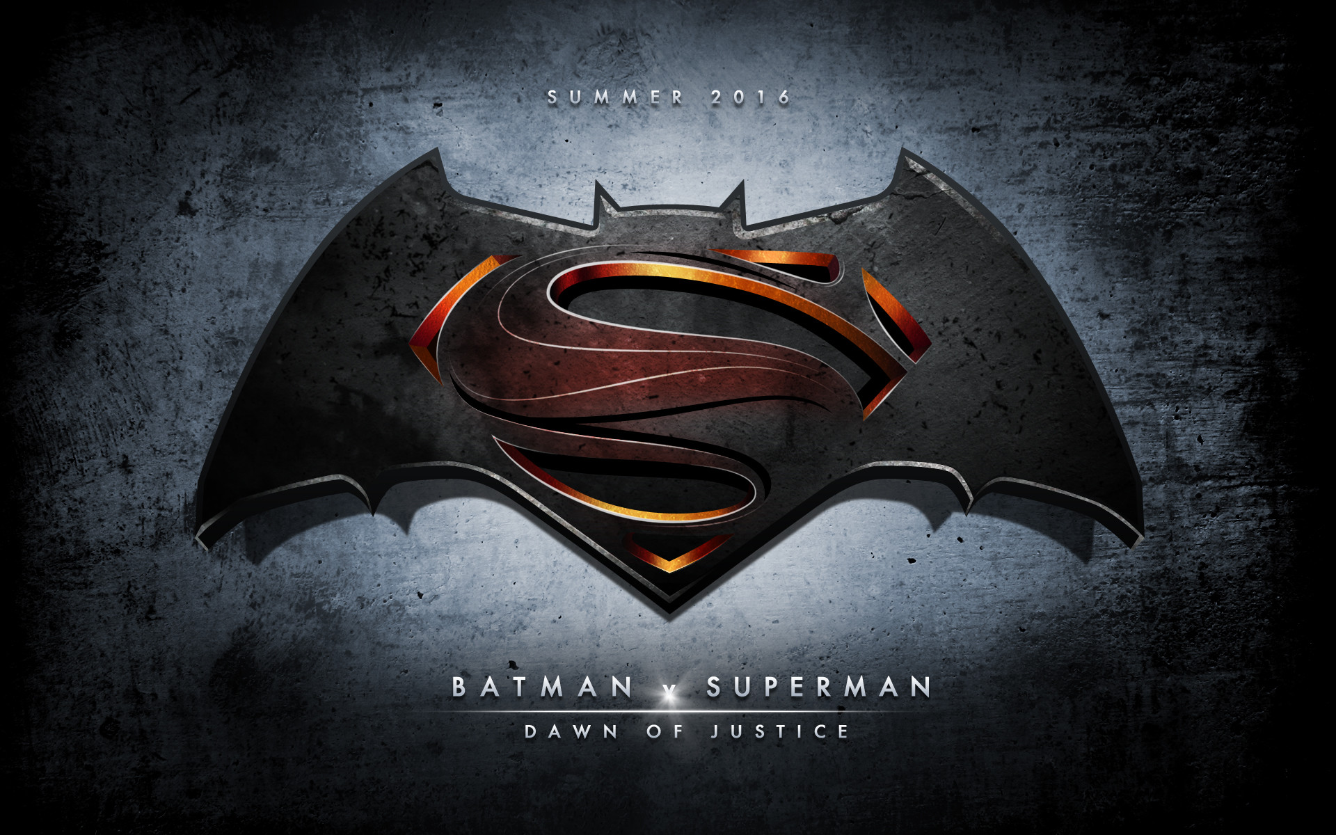 Batman v Superman: Dawn of Justice, Logo di Batman, Logo di Superman, Metallo, Sfondo grigio, wallpaper desktop