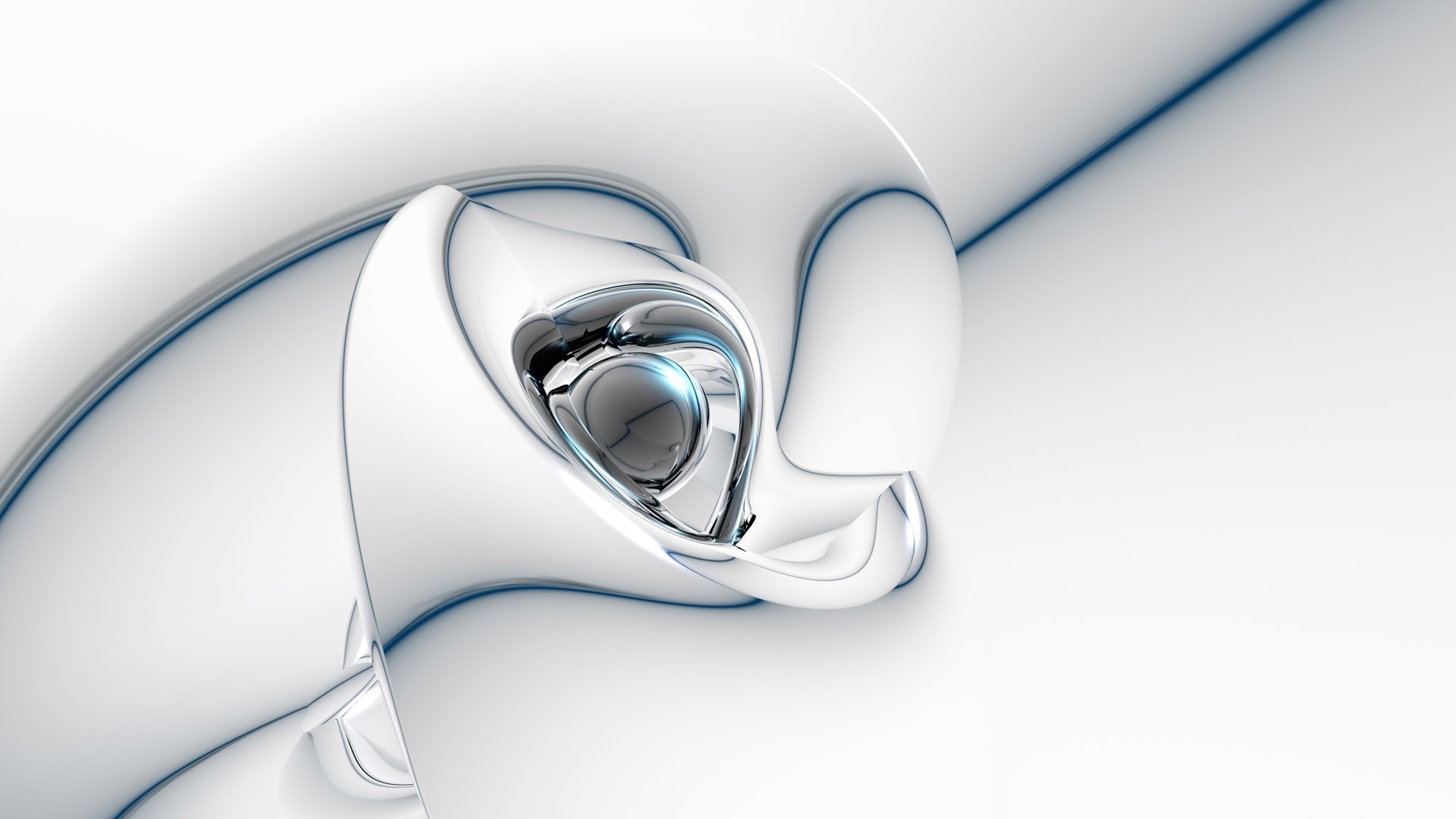 Astratto 3D, Bianco, Sfera cromata, Curve, Full HD, sfondo per PC e portatile